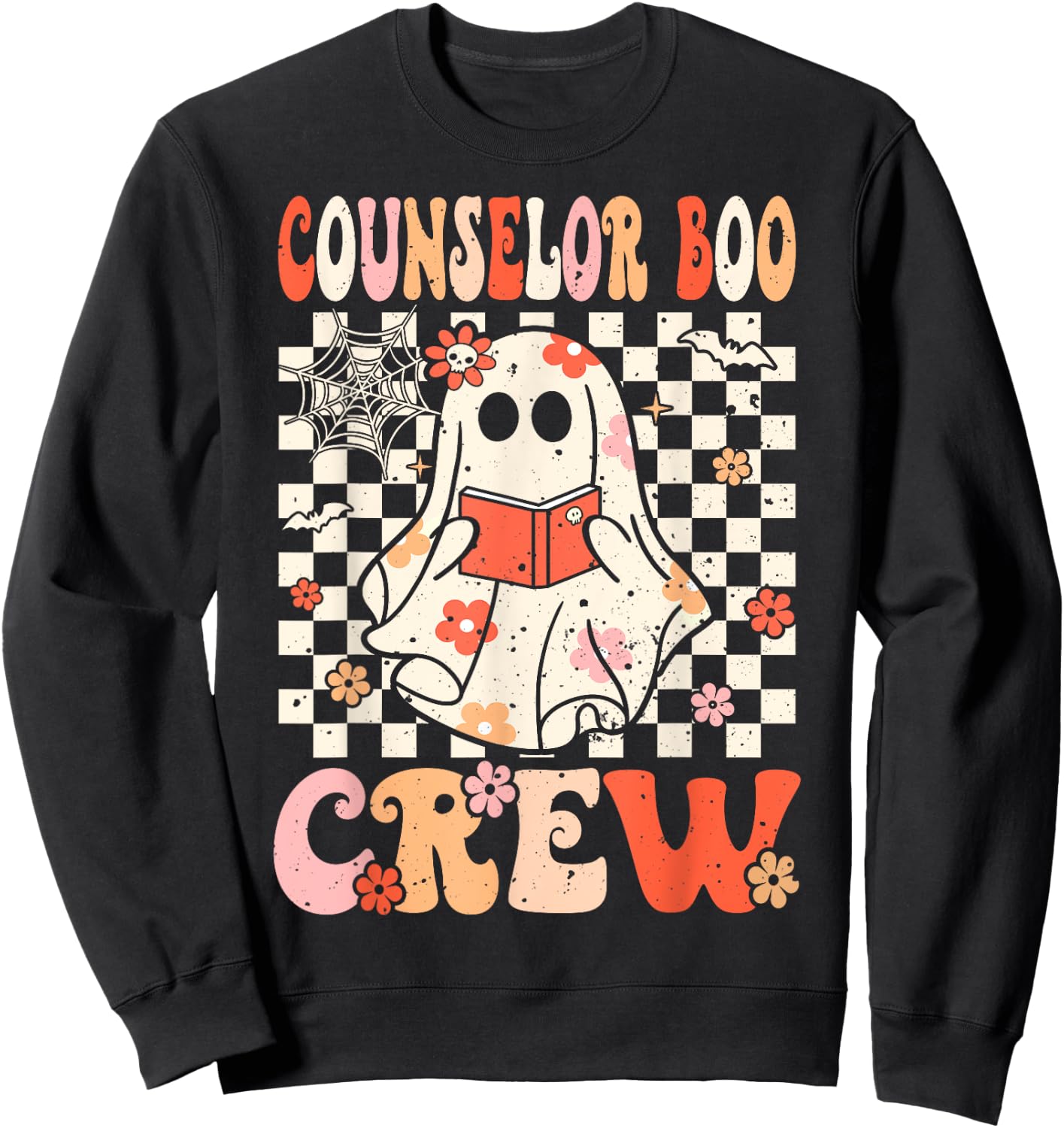 Groovy Boo Counselor Crew Ghost Women Halloween Counselor Sweatshirt - Sweatshirt | Black