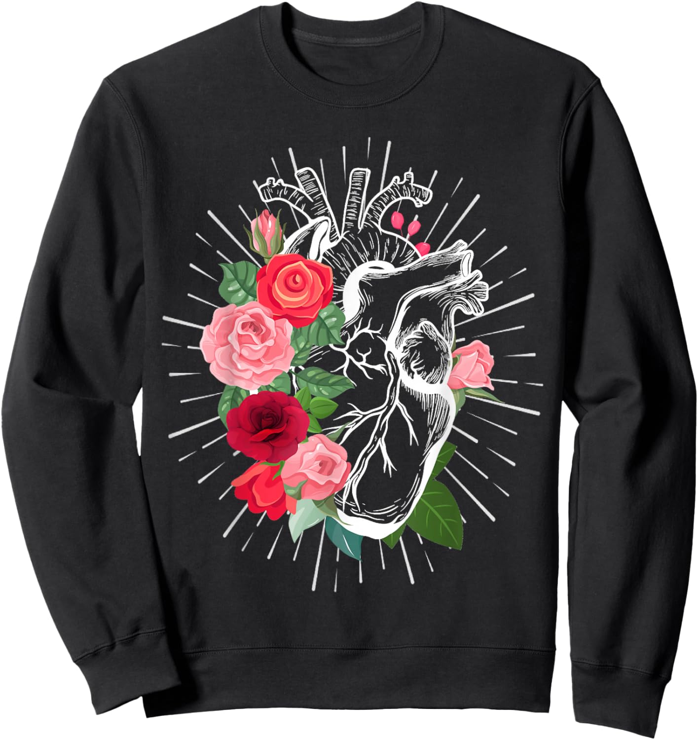Anatomical Heart And Flowers - Anatomical heart Sweatshirt - Sweatshirt | Black