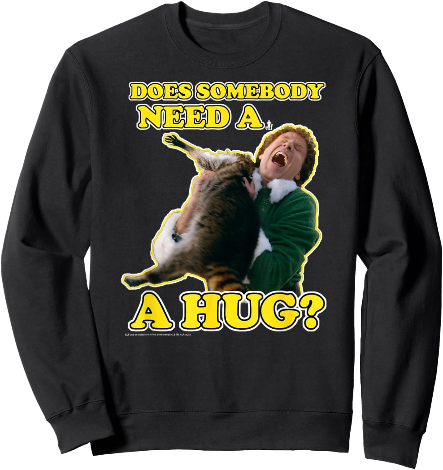 Elf Need a Hug Raccoon Attack Funny Christmas Sweatshirt - Sweatshirt | Black