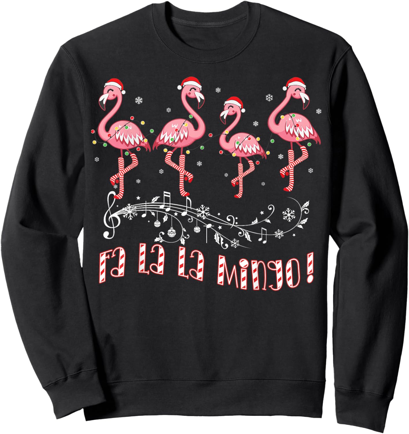 Candy Cane Flamingoes Fa La La MINGO Flamingo Christmas Sweatshirt - Sweatshirt | Black