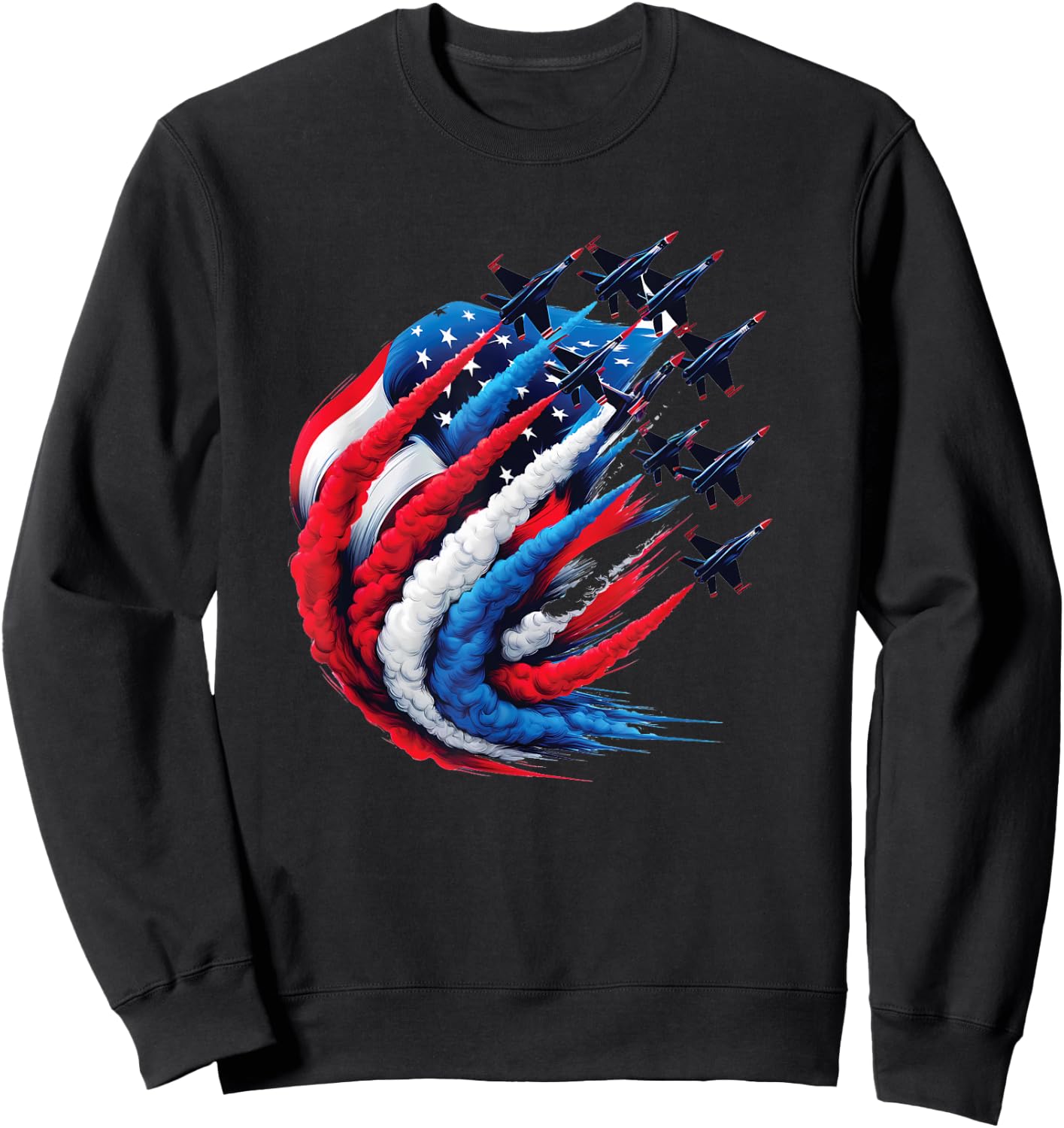 Fighter Jets Patriotic Red White Blue Smoke USA Flag Sweatshirt - Sweatshirt | Black