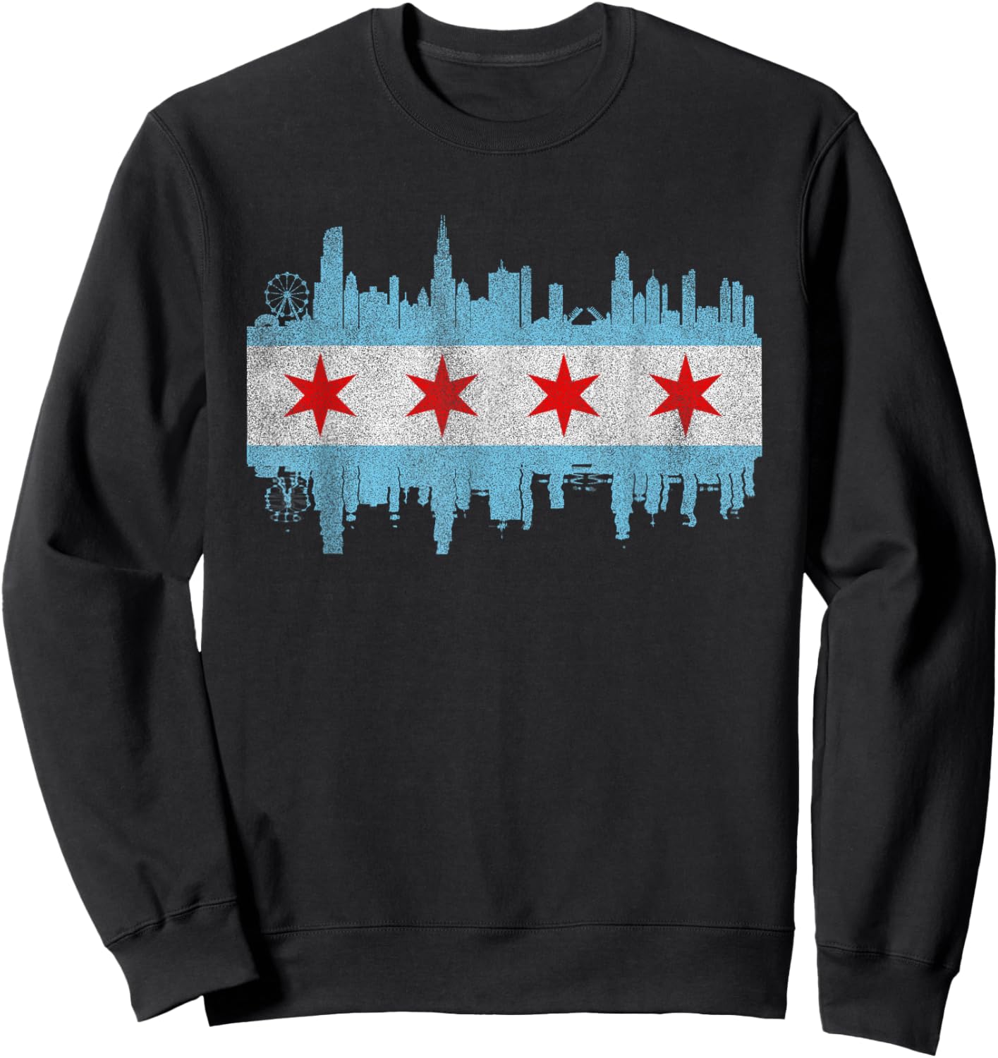 Chicago City Skyline Flag - Vintage Chicago City DISTRESSED Sweatshirt - Sweatshirt | Black