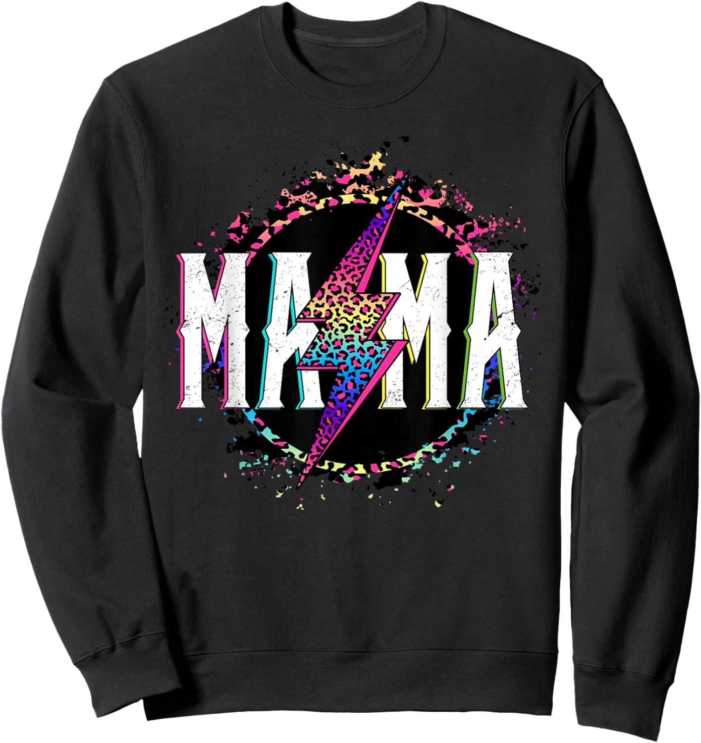 Mama Rainbow Leopard Lightning Sweatshirt - Sweatshirt | Black