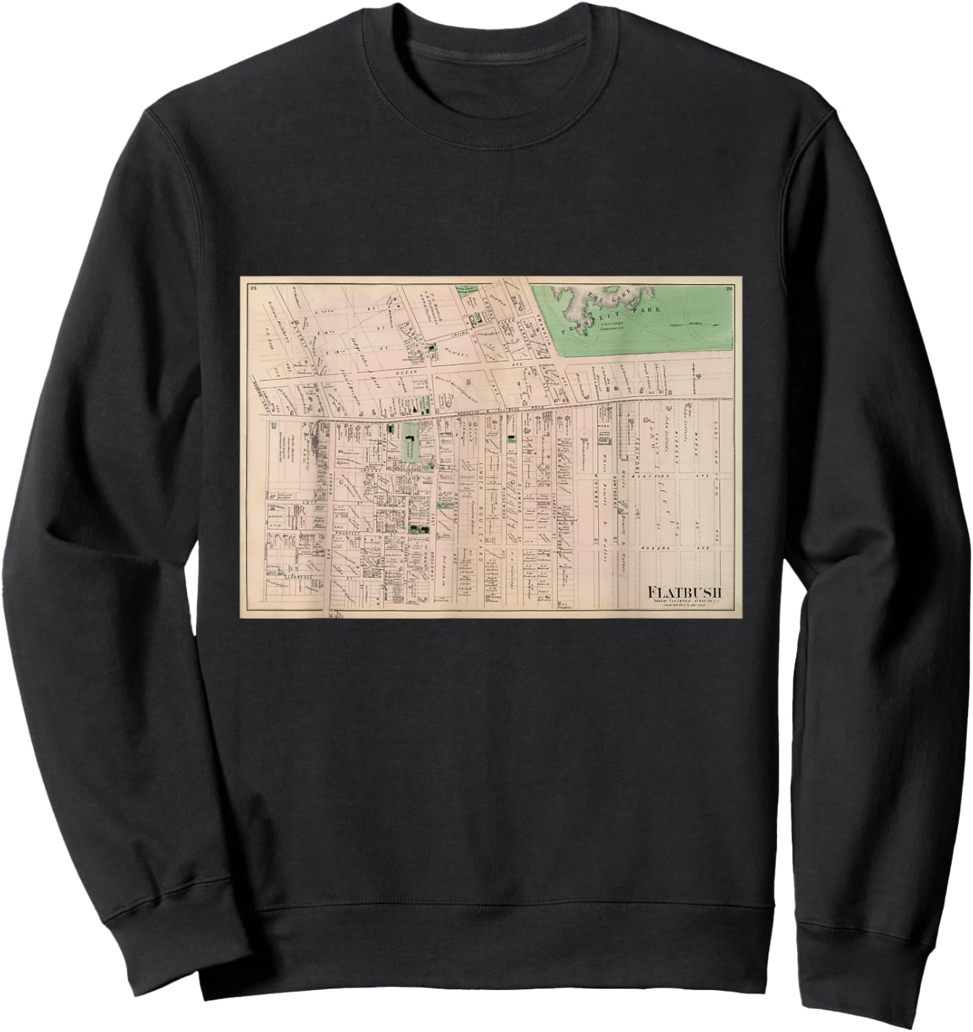 Vintage Flatbush NY Map (1873) Sweatshirt - Sweatshirt | Black
