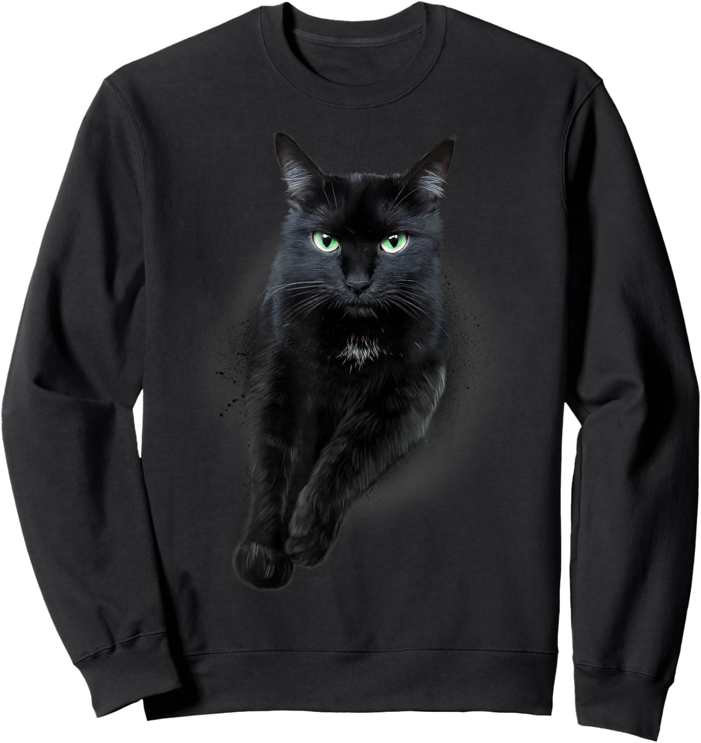 Cute Serious Face Black Green-eyed Cat Women Kids Sweatshirt - Sweatshirt | Black