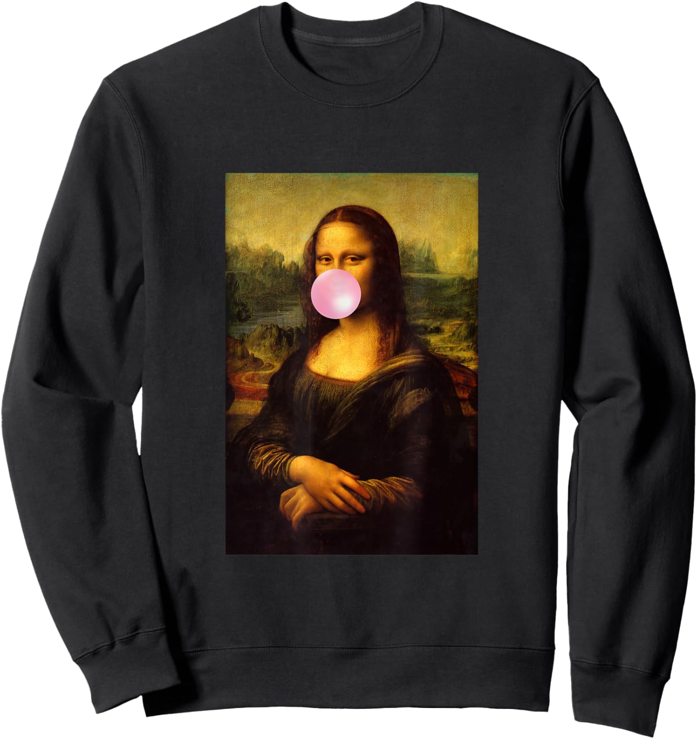 Enjoy Wear Sarcastic French Mona Lisa Chewing Bubble Gum Fun Sweatshirt - Sweatshirt | Black