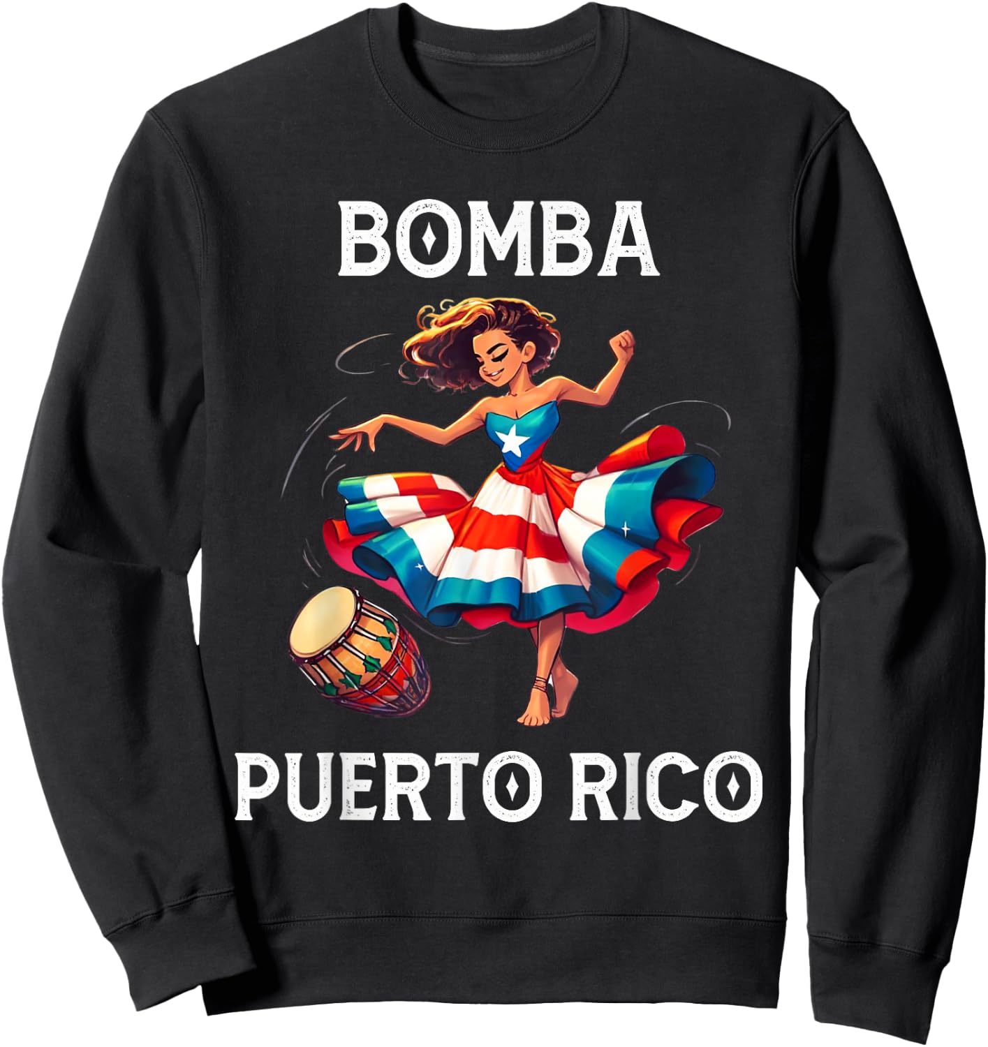 Puerto Rico Flag Hispanic Heritage Month Women Bomba Dancer Sweatshirt - Sweatshirt | Black