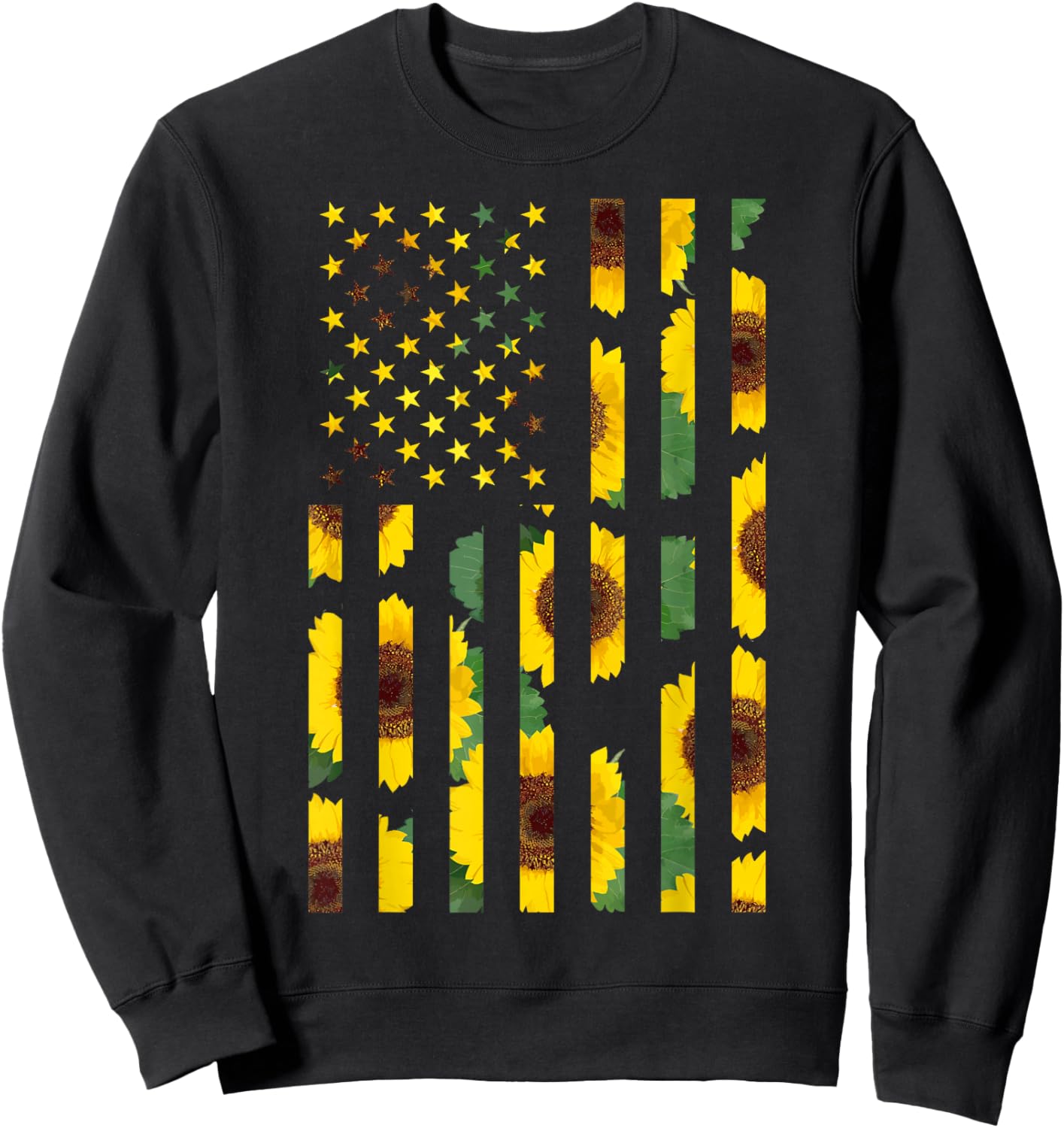 Sunflower Flag Super Cute Patriotic Yellow American Flag Sweatshirt - Sweatshirt | Black