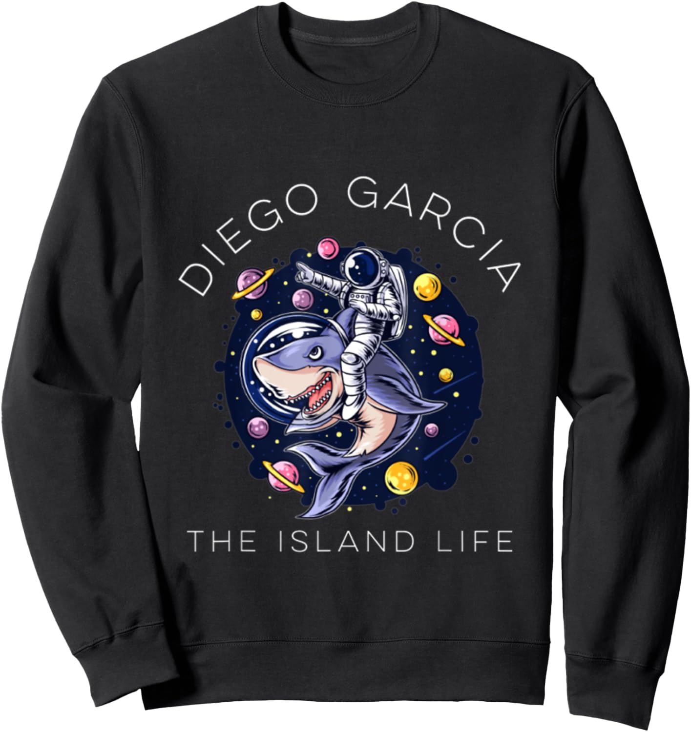 Diego Garcia Island Shark Space Astronaut Sweatshirt - Sweatshirt | Black