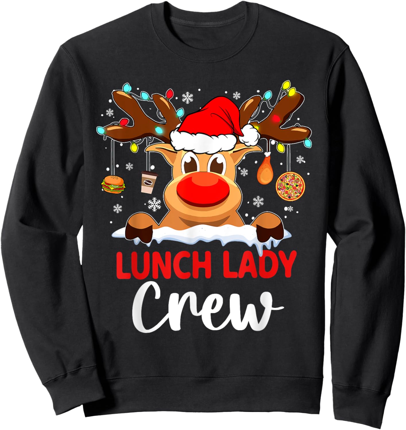 Funny Lunch Lady Reindeer Plaid Christmas Teacher Sweatshirt - Sweatshirt | Black