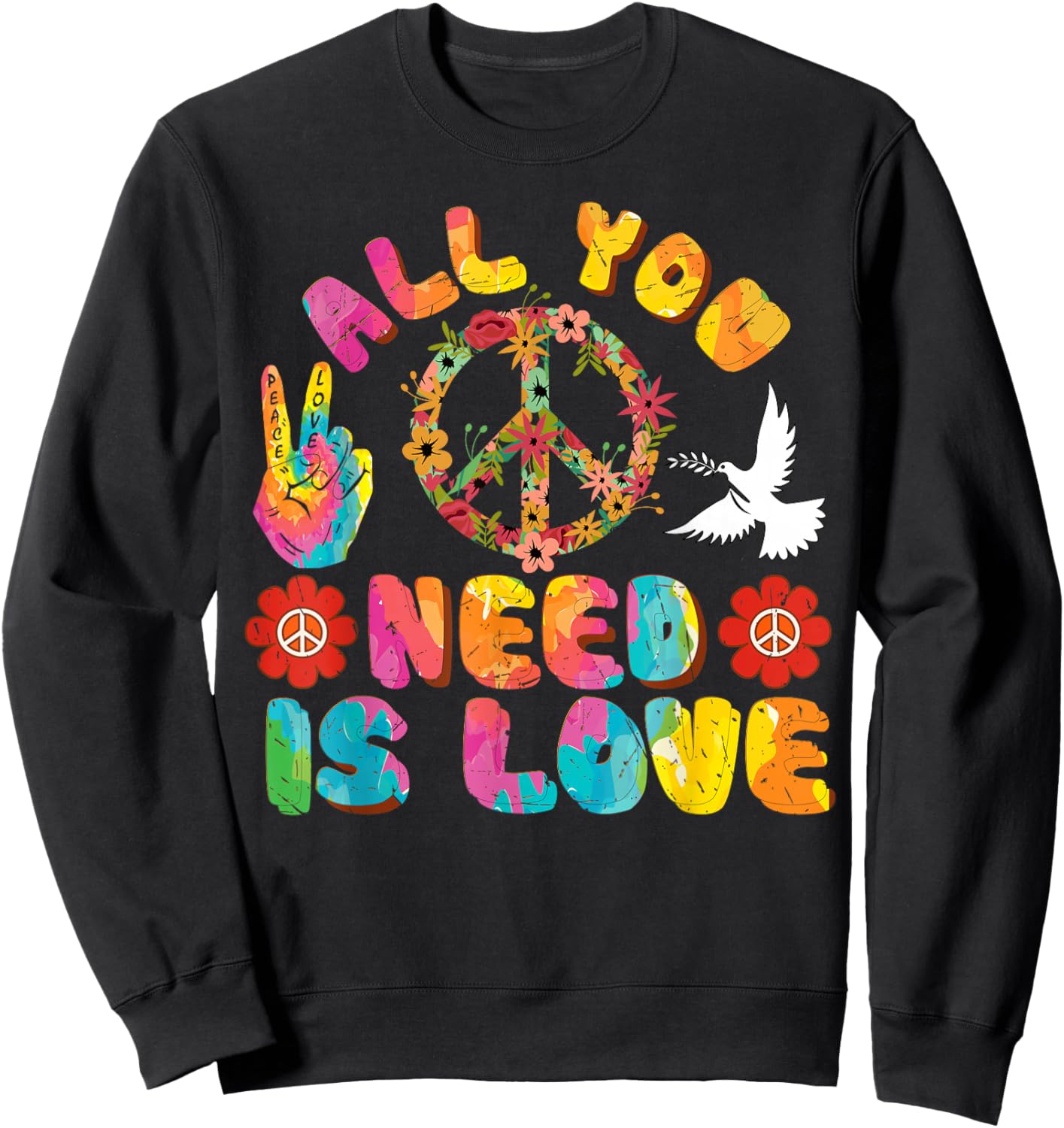 Tye Dye Peace Sign 70s Tie Dye Hippie Peace Sign Sweatshirt - Sweatshirt | Black