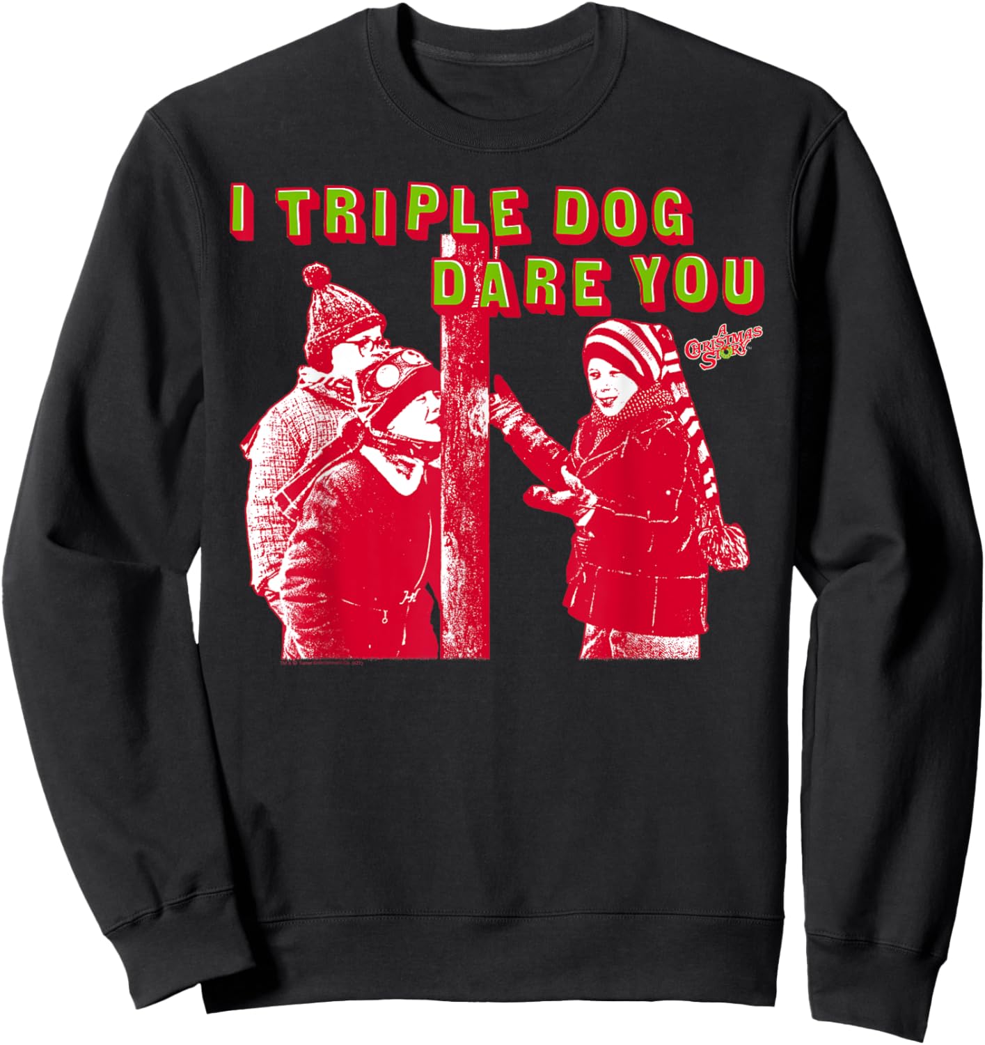 A Christmas Story Triple Dog Dare Red Photo Funny Holiday Sweatshirt - Sweatshirt | Black