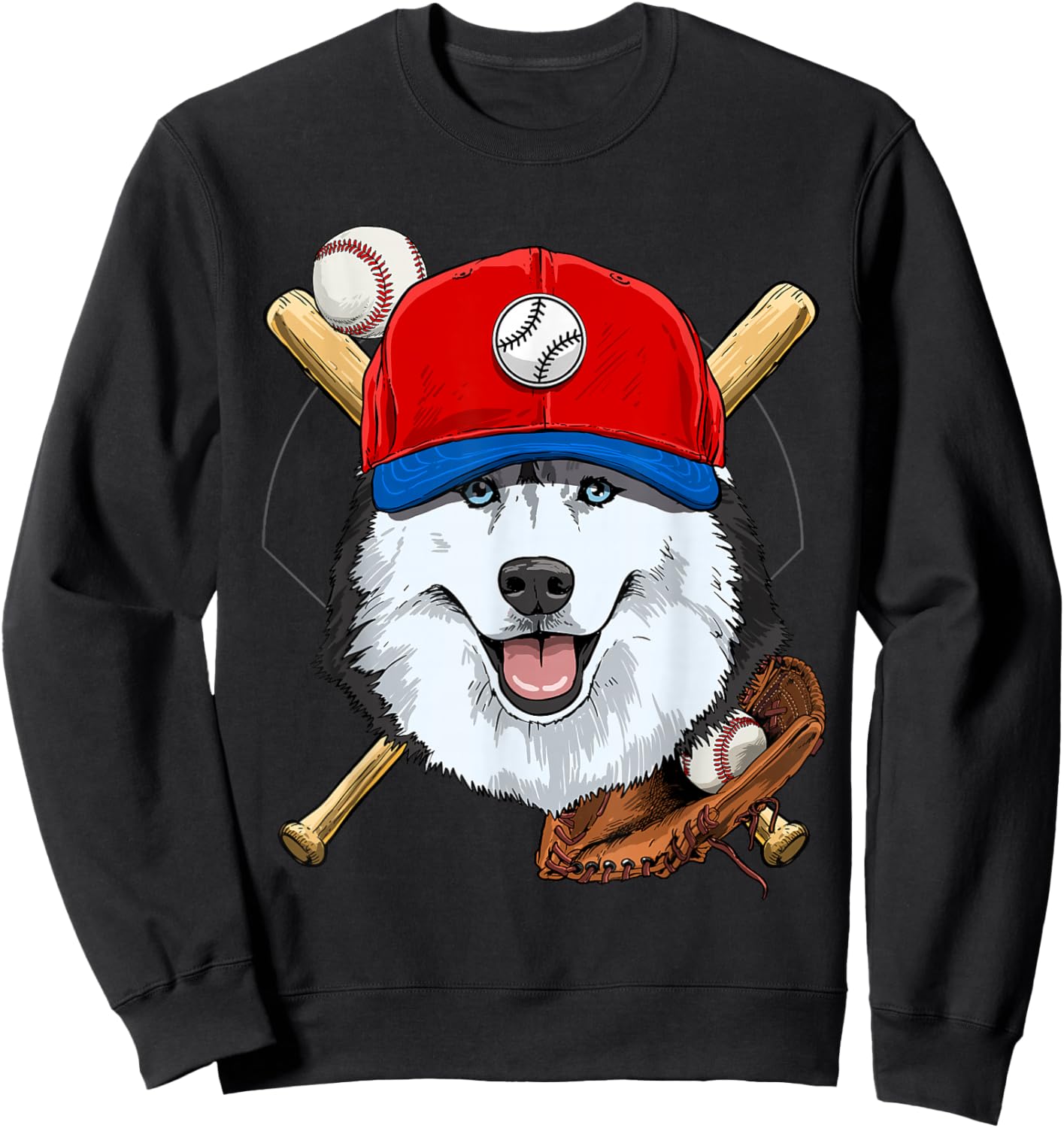Siberian Husky Baseball Dog Lovers Baseball Player Sweatshirt - Sweatshirt | Black