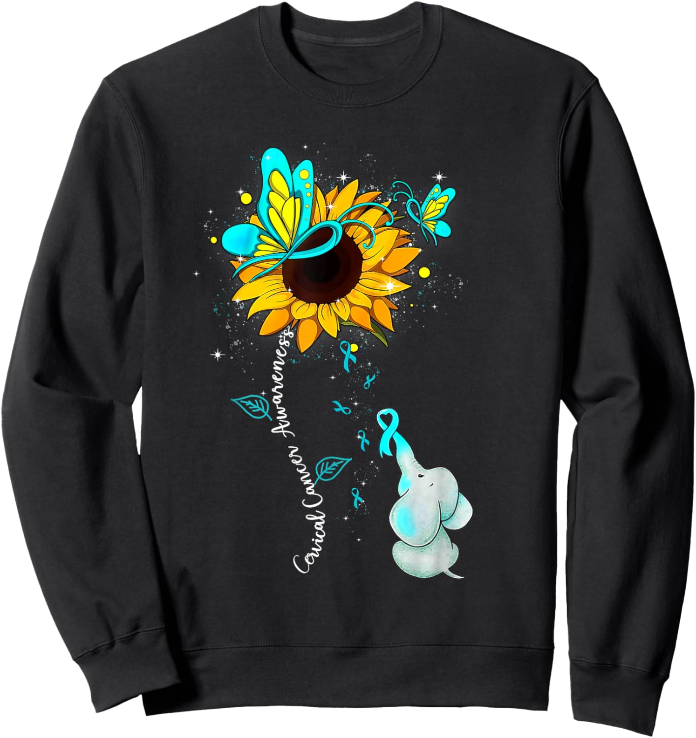 Cervical Cancer Awareness Sunflower Elephant Men Sweatshirt - Sweatshirt | Black
