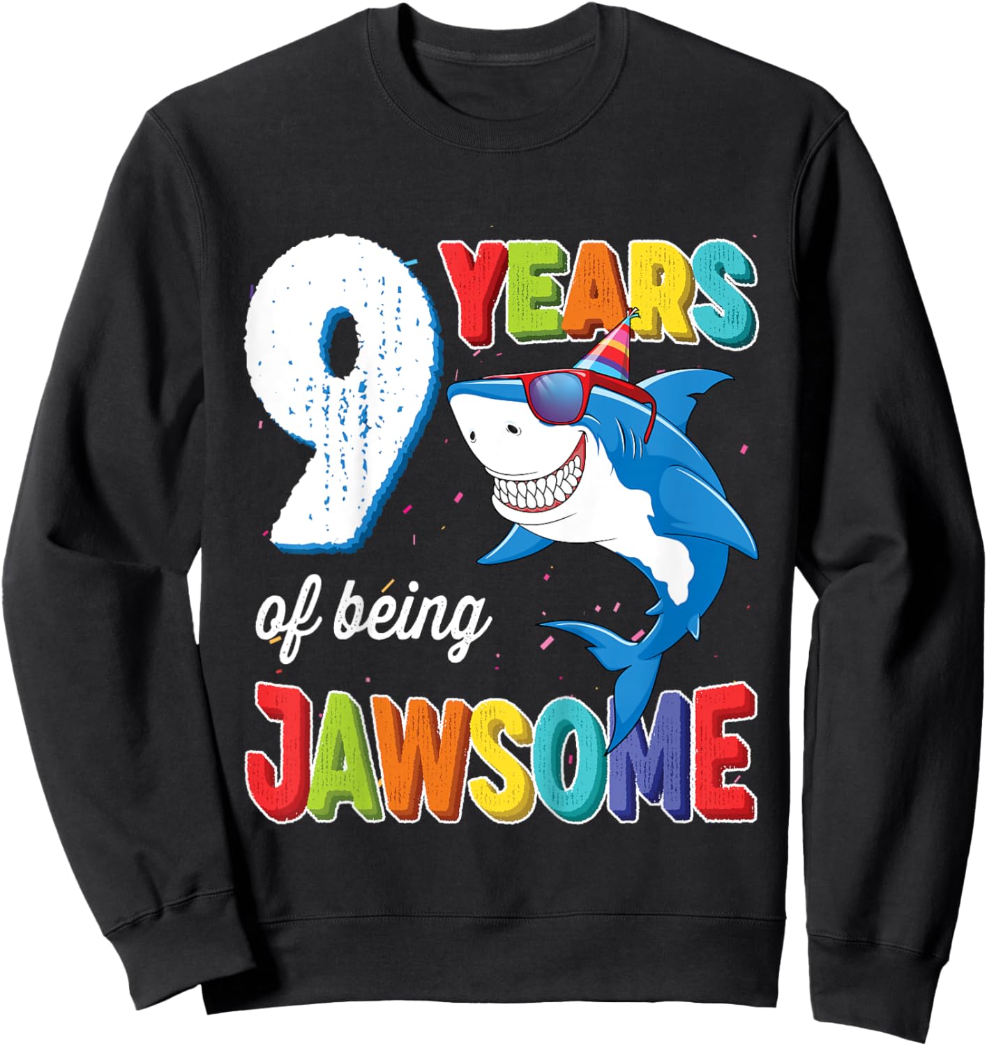Kids 9 Year Old Boys Kids JawSome Shark 9th Birthday Sweatshirt - Sweatshirt | Black