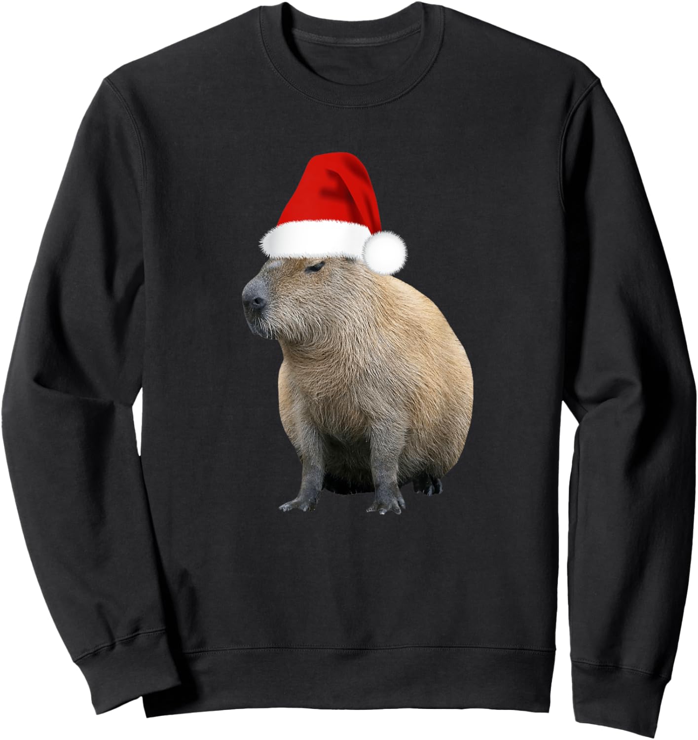 Christmas Capybara Santa Hat Sweatshirt - Sweatshirt | Black
