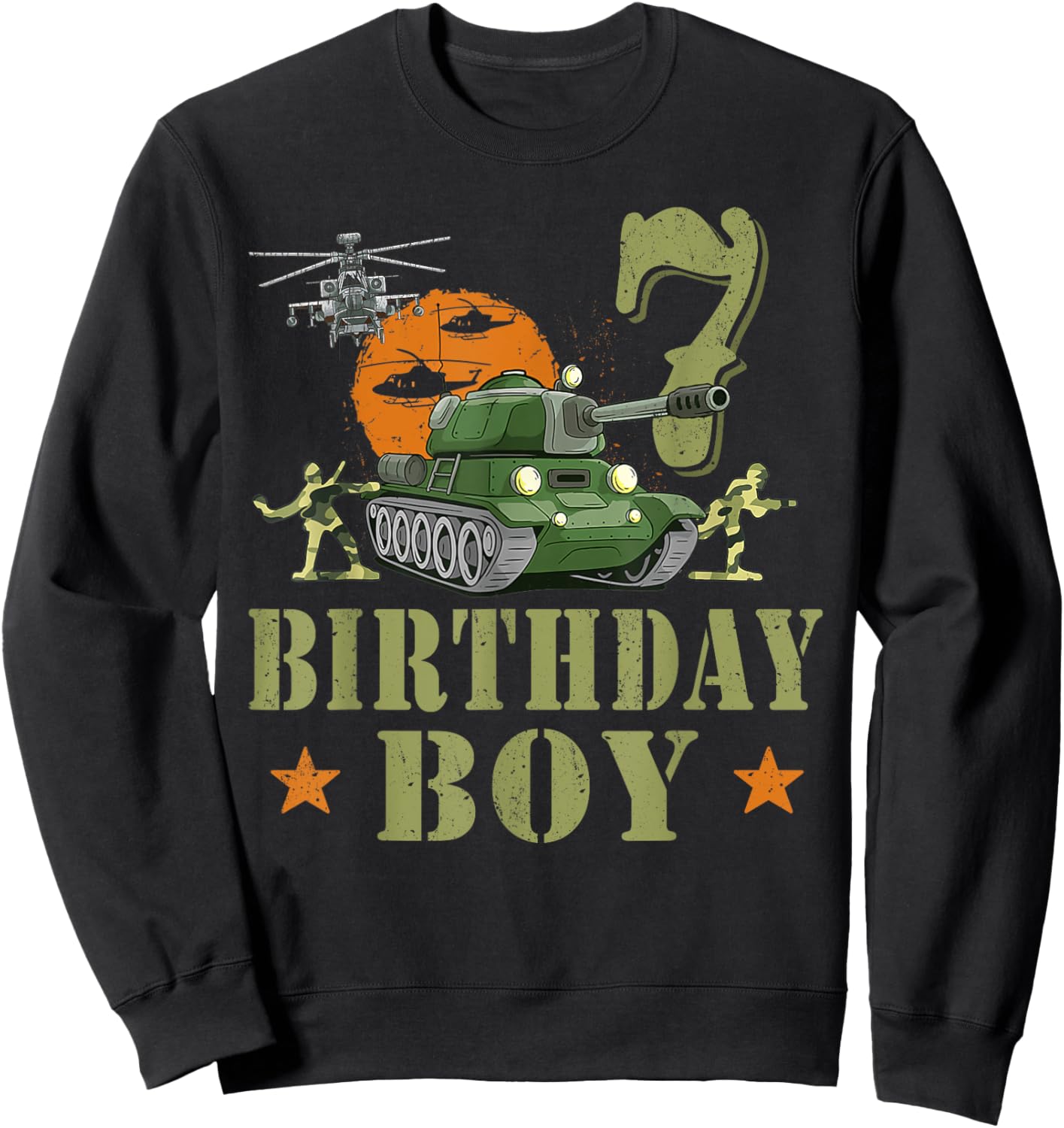 7 Year Old Birthday Boy Army Party 7th Birthday Camo Sweatshirt - Sweatshirt | Black