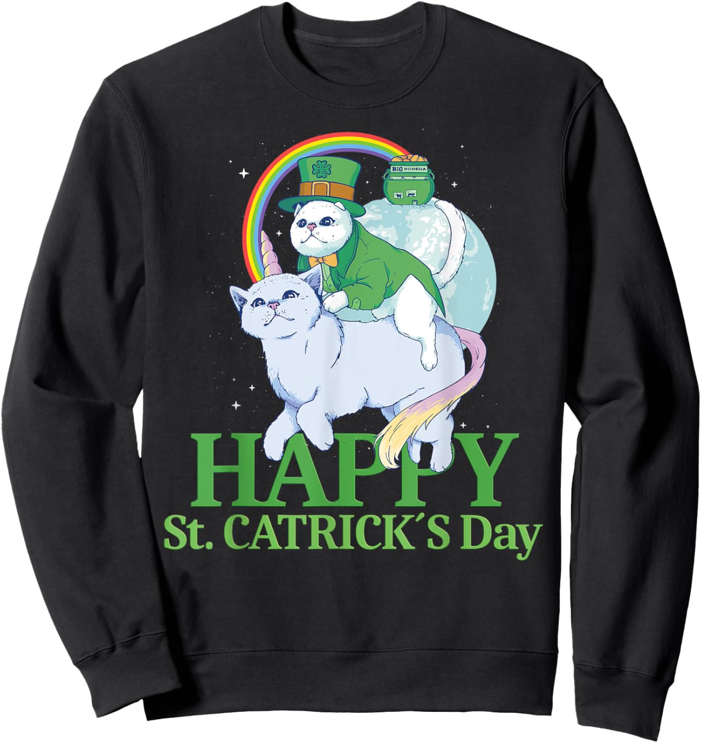 Funny Irish Unicorn Gift Cat St. Patricks Day Sweatshirt - Sweatshirt | Black