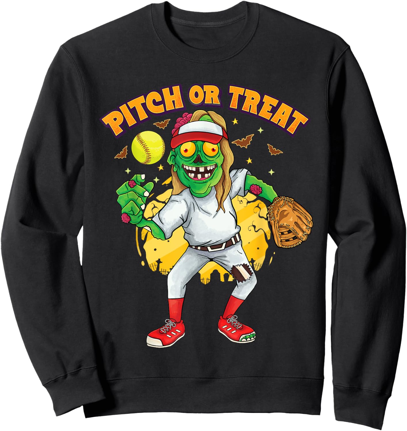 Zombie softball pitcher Girls Kids Teens Halloween Costume Sweatshirt - Sweatshirt | Black