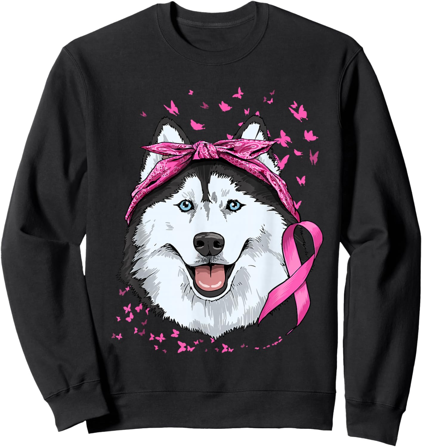 Siberian Husky Pink Ribbon Breast Cancer Awareness Survivor Sweatshirt - Sweatshirt | Black
