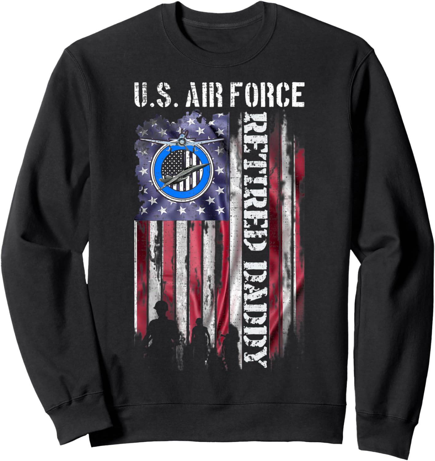 Vintage USA American Flag US Air Force Proud Retired Daddy Men Sweatshirt - Sweatshirt | Black