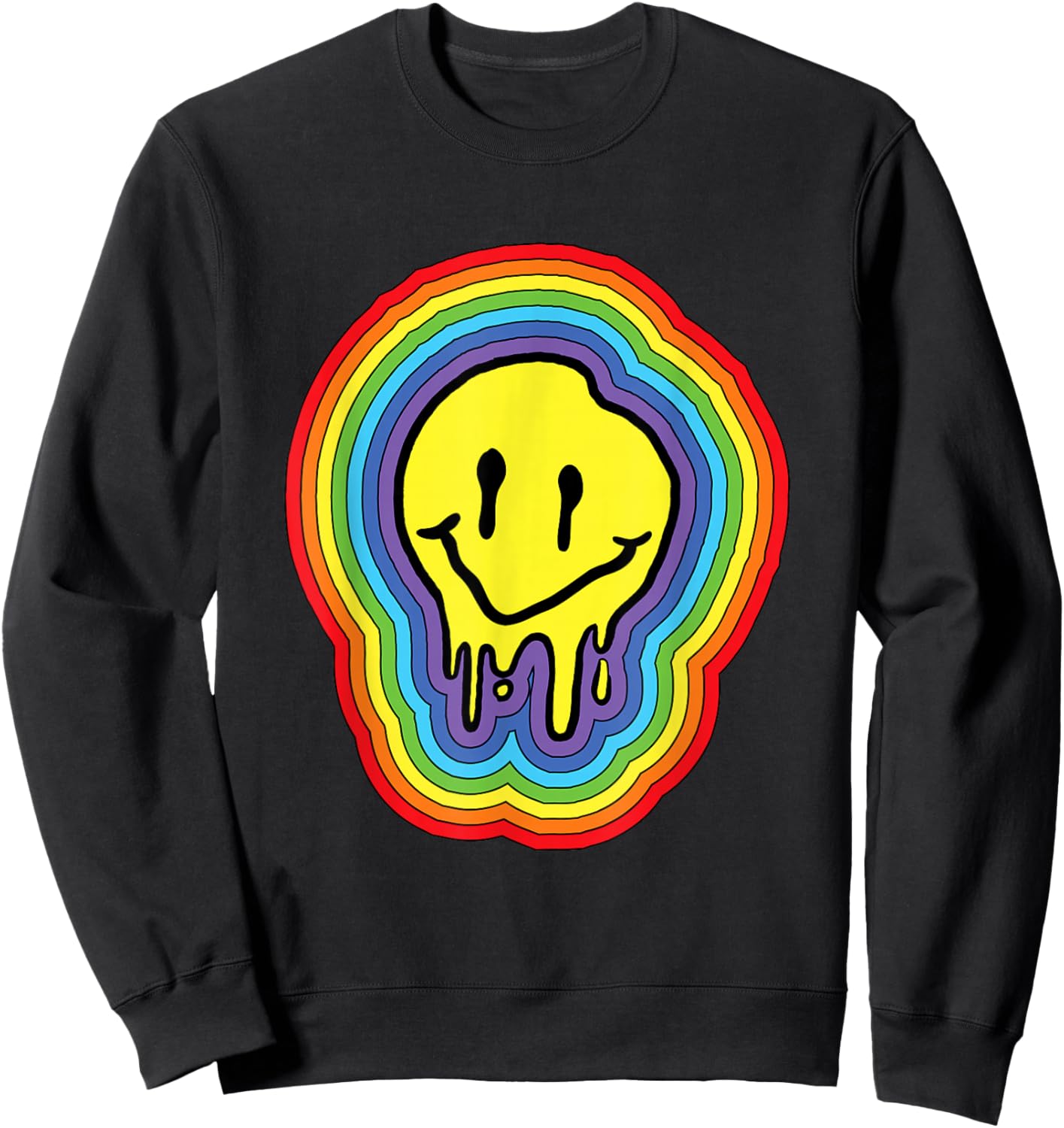 Kidcore Aesthetic Melting Smiling Face 80s 90s Retro Sweatshirt - Sweatshirt | Black