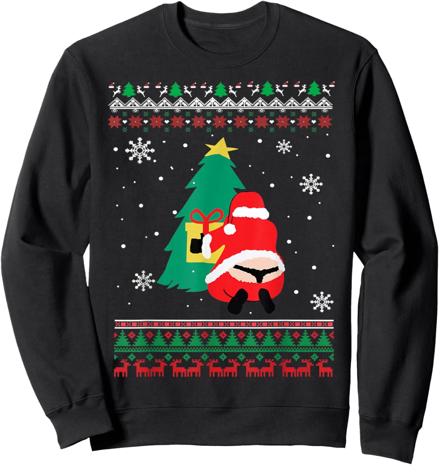 Funny Adult Santa's Whale Tail Thongs Ugly Christmas Sweater Sweatshirt - Sweatshirt | Black