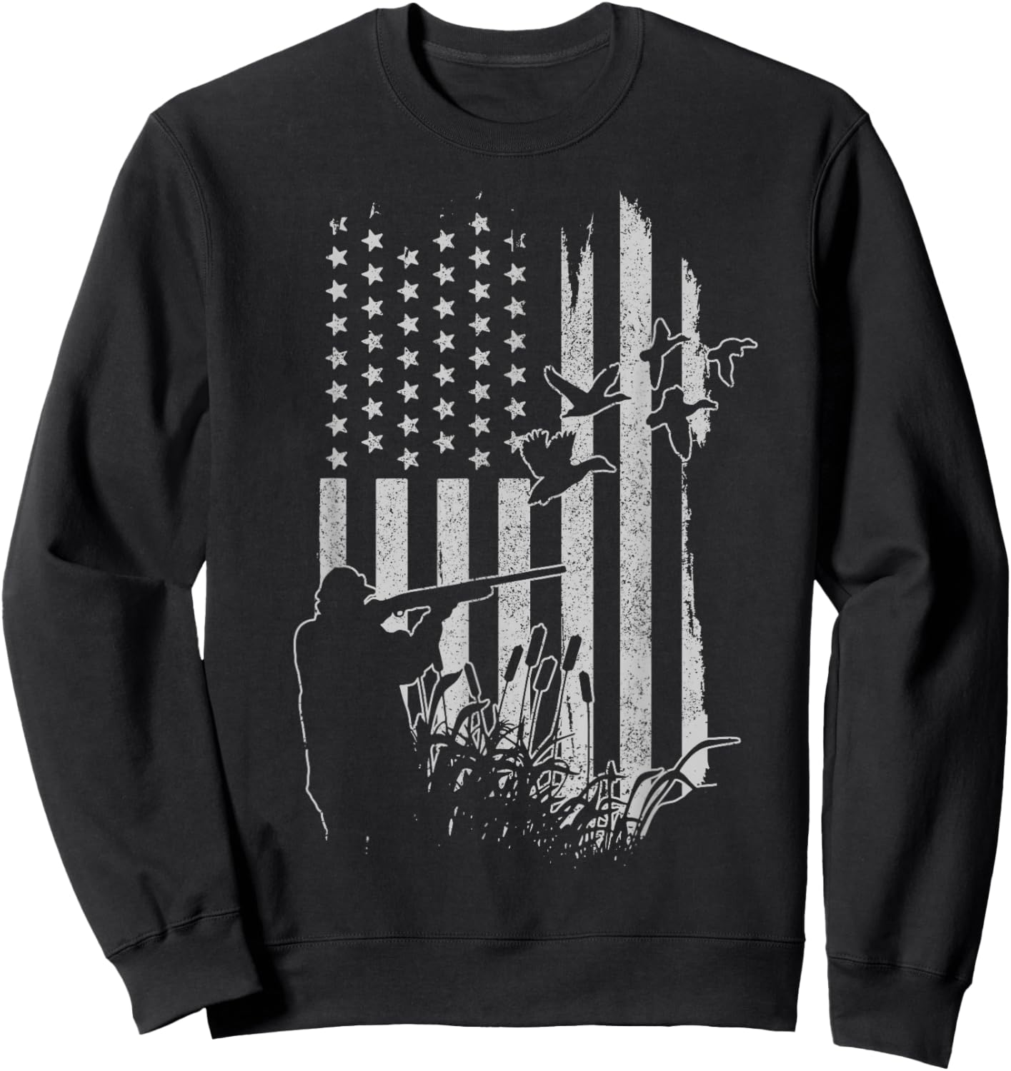 Patriotic Duck Hunting American Flag Duck Hunter Sweatshirt - Sweatshirt | Black