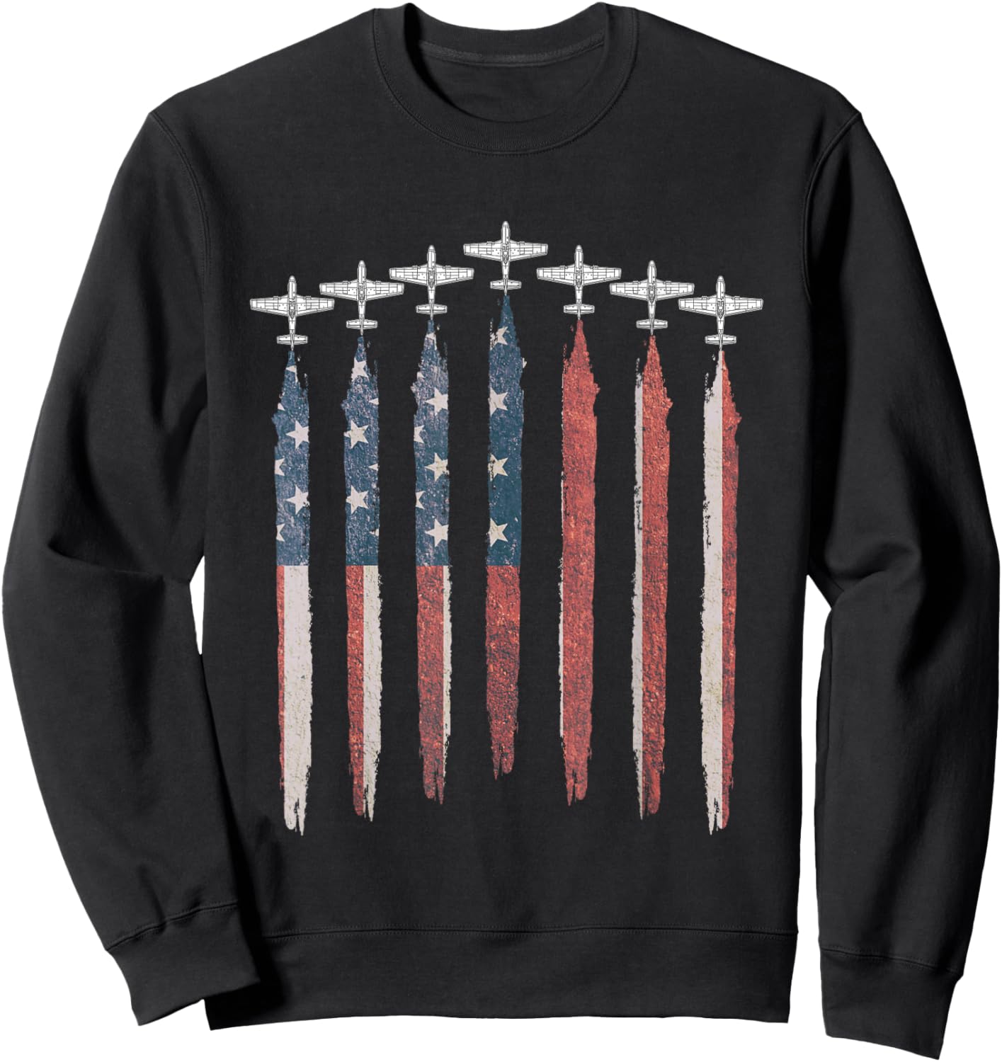 P51D Mustang WW2 Airplane USA Flag Plane P51 July 4th Sweatshirt - Sweatshirt | Black