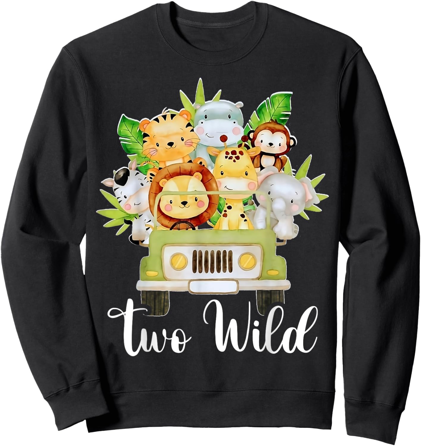 Kids Two Wild 2nd Birthday Boy Funny Wild Animal Toddler Boy Sweatshirt - Sweatshirt | Black