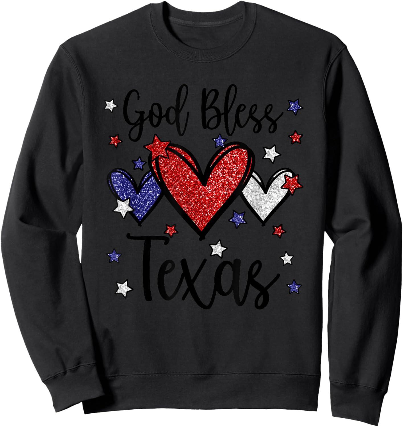 God Bless Texas Hearts For Patriotic Women & Fourth Of July Sweatshirt - Sweatshirt | Black