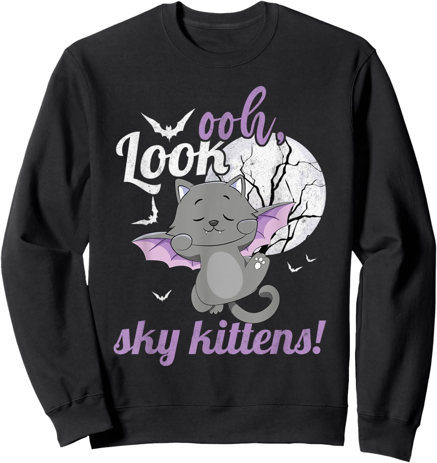 Oh Look Sky Kittens Funny Halloween Bat Cat Women Sweatshirt - Sweatshirt | Black