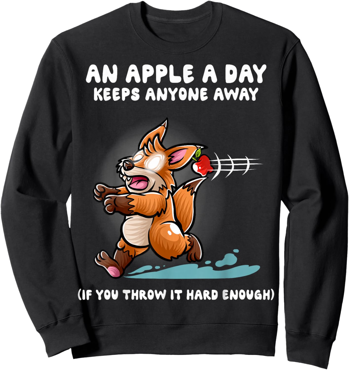An Apple A Day Keeps Anyone Away Nerd Fox Funny Foxes Sweatshirt - Sweatshirt | Black