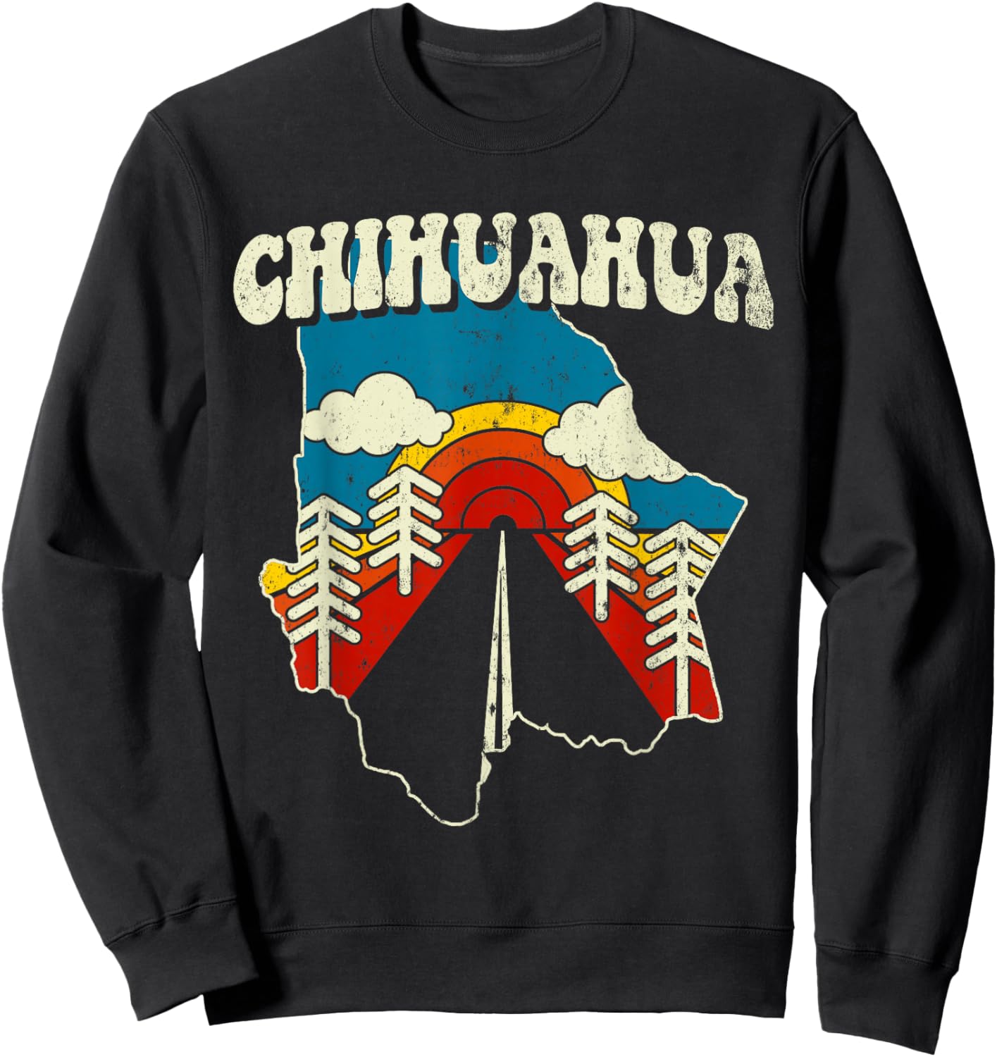 Chihuahua Vintage Mexican State Rainbow Mexico Retro 70s Map Sweatshirt - Sweatshirt | Black