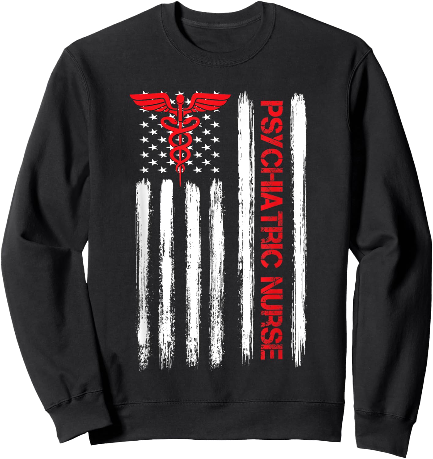 Psychiatric Nurse American Flag RN Mental Health Psych Nurse Sweatshirt - Sweatshirt | Black