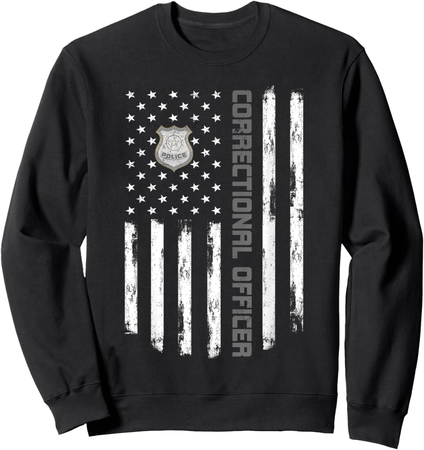 Correctional Officer Flag Graphic Thin Silver Line Matching Sweatshirt - Sweatshirt | Black