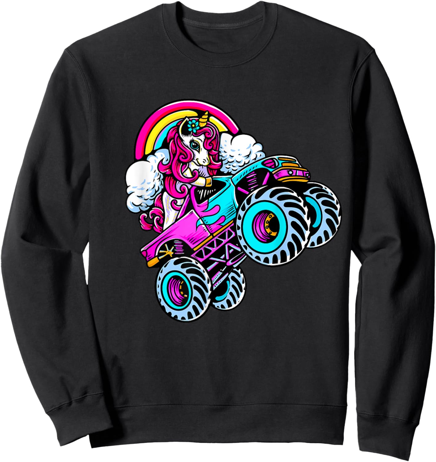 Monster Truck Unicorn Birthday Party Girl Gift Women Girls Sweatshirt - Sweatshirt | Black