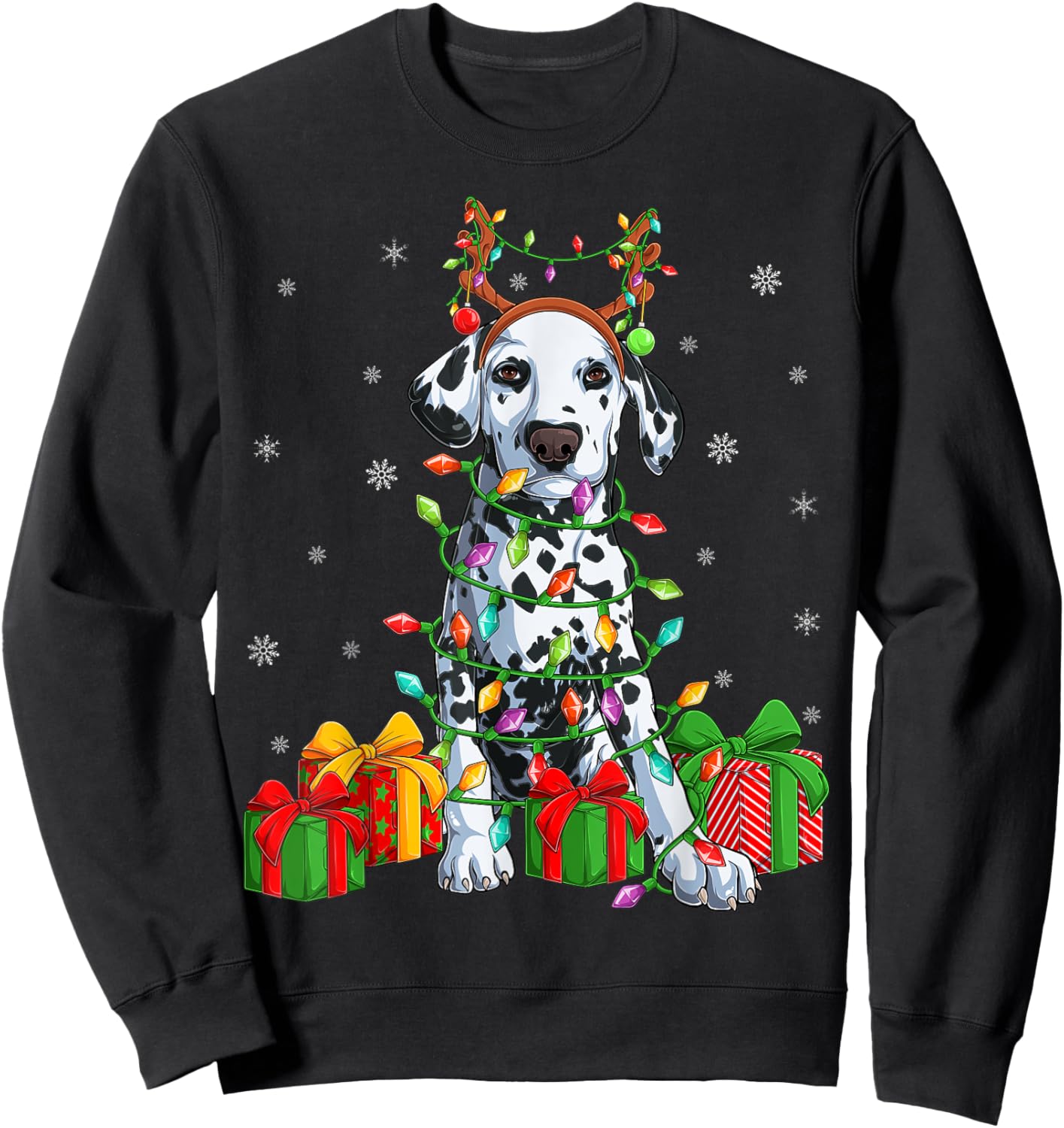 Dalmatian Dog Xmas Lighting Reindeer Hat Dalmatian Christmas Women Kids Sweatshirt - Sweatshirt | Black