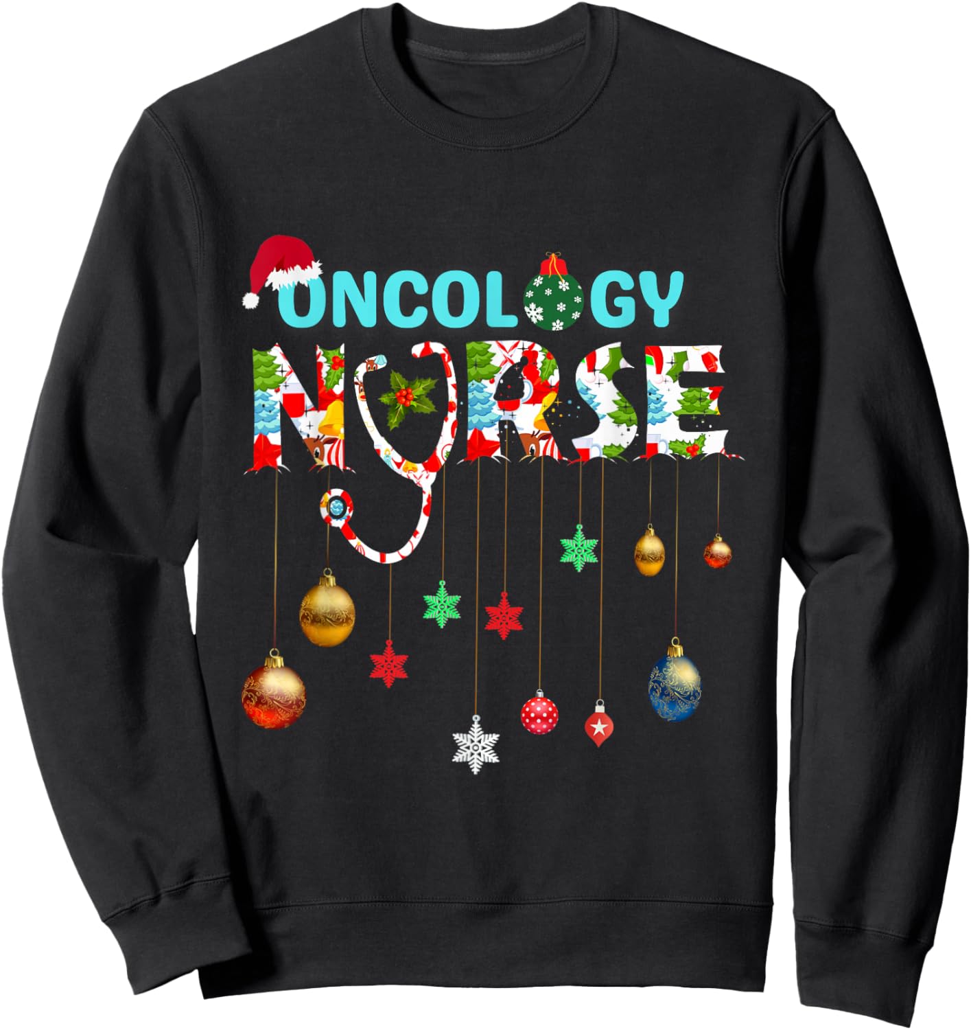 Merry Christmas Oncology Nurse RN Oncologist Nursing Gift Sweatshirt - Sweatshirt | Black