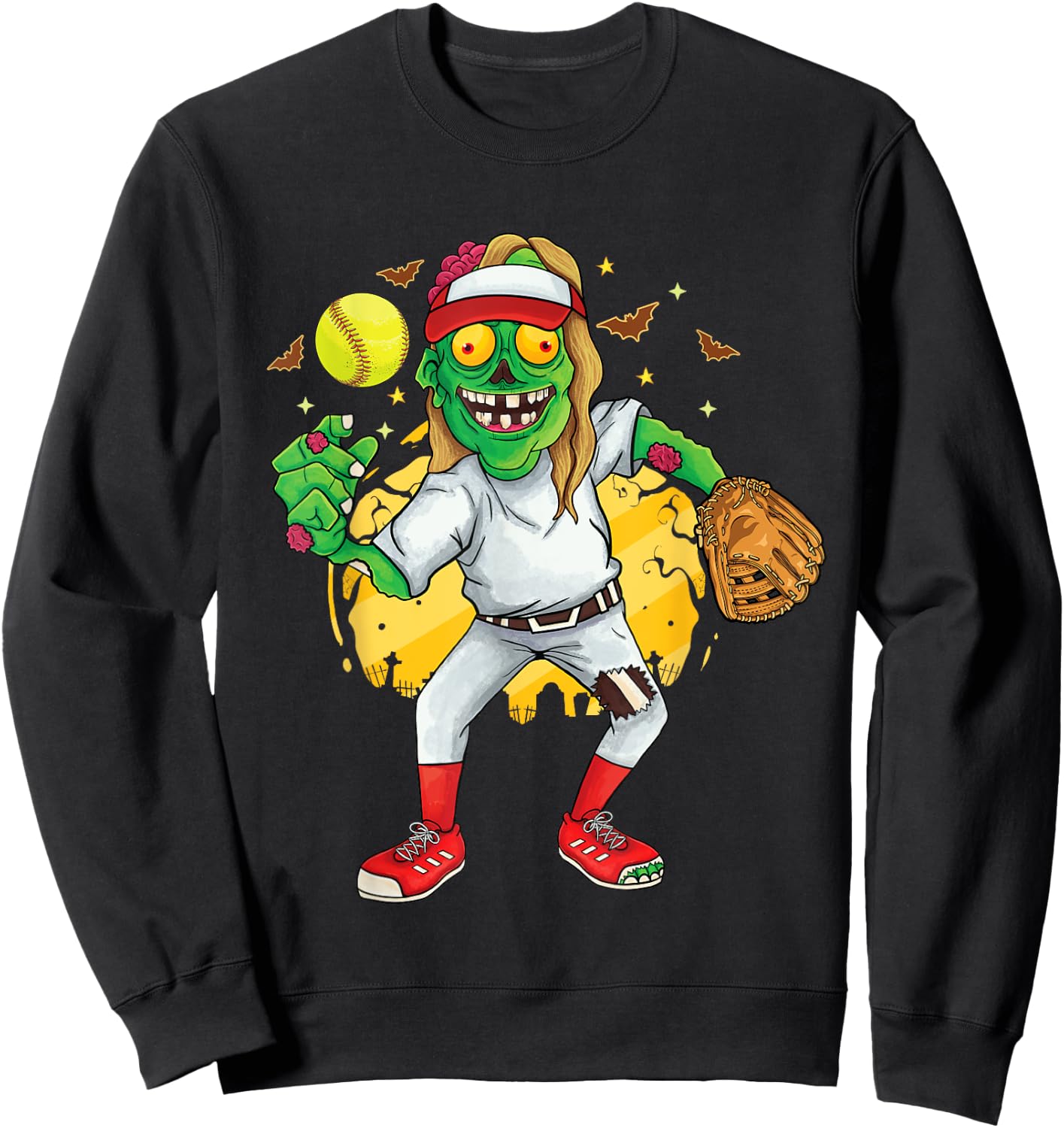 Zombie softball pitcher Girls Kids Teens Halloween Costume Sweatshirt - Sweatshirt | Black