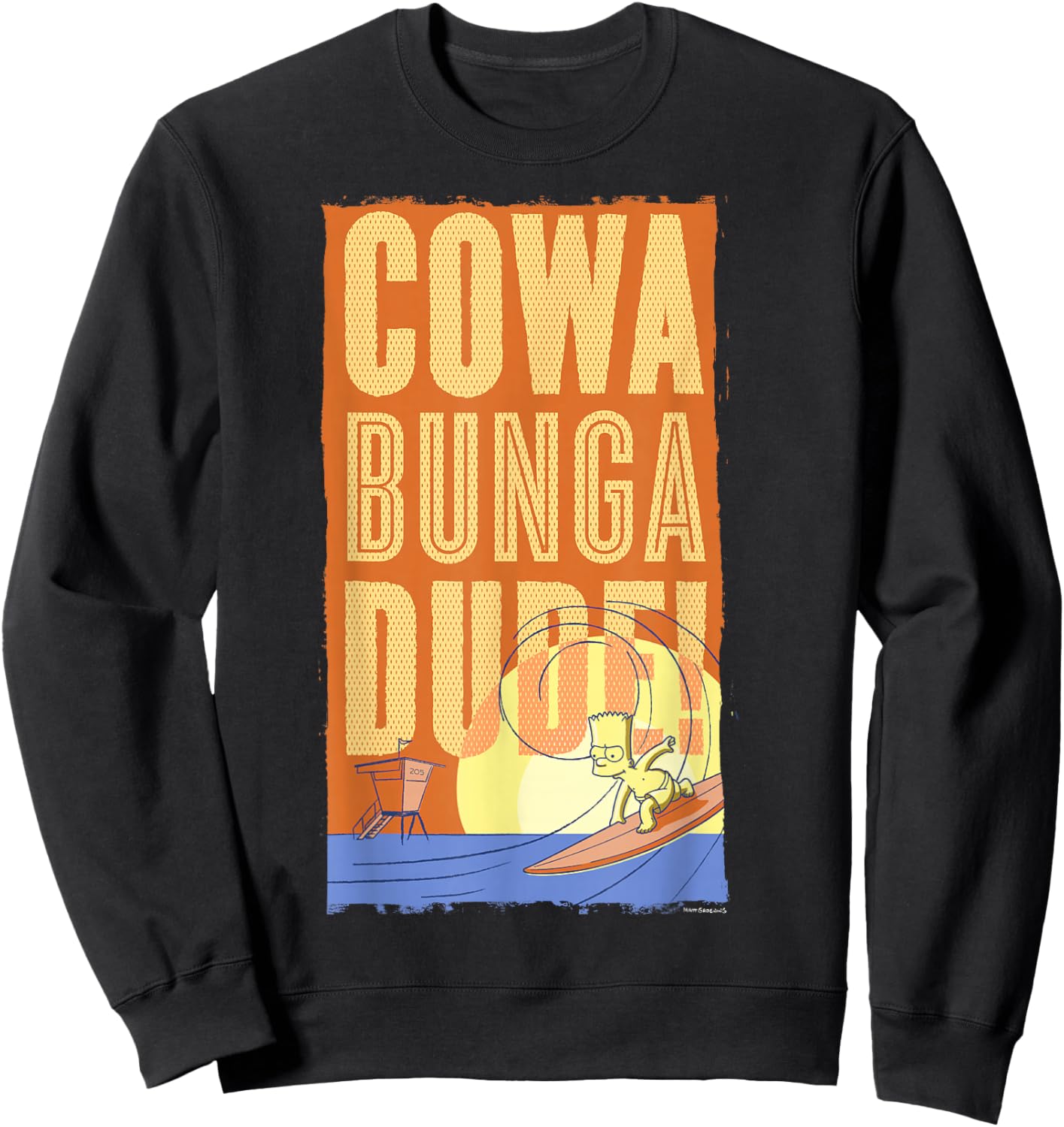 The Simpsons Bart Surfing Cowabunga Dude! Poster V2 Sweatshirt - Sweatshirt | Black