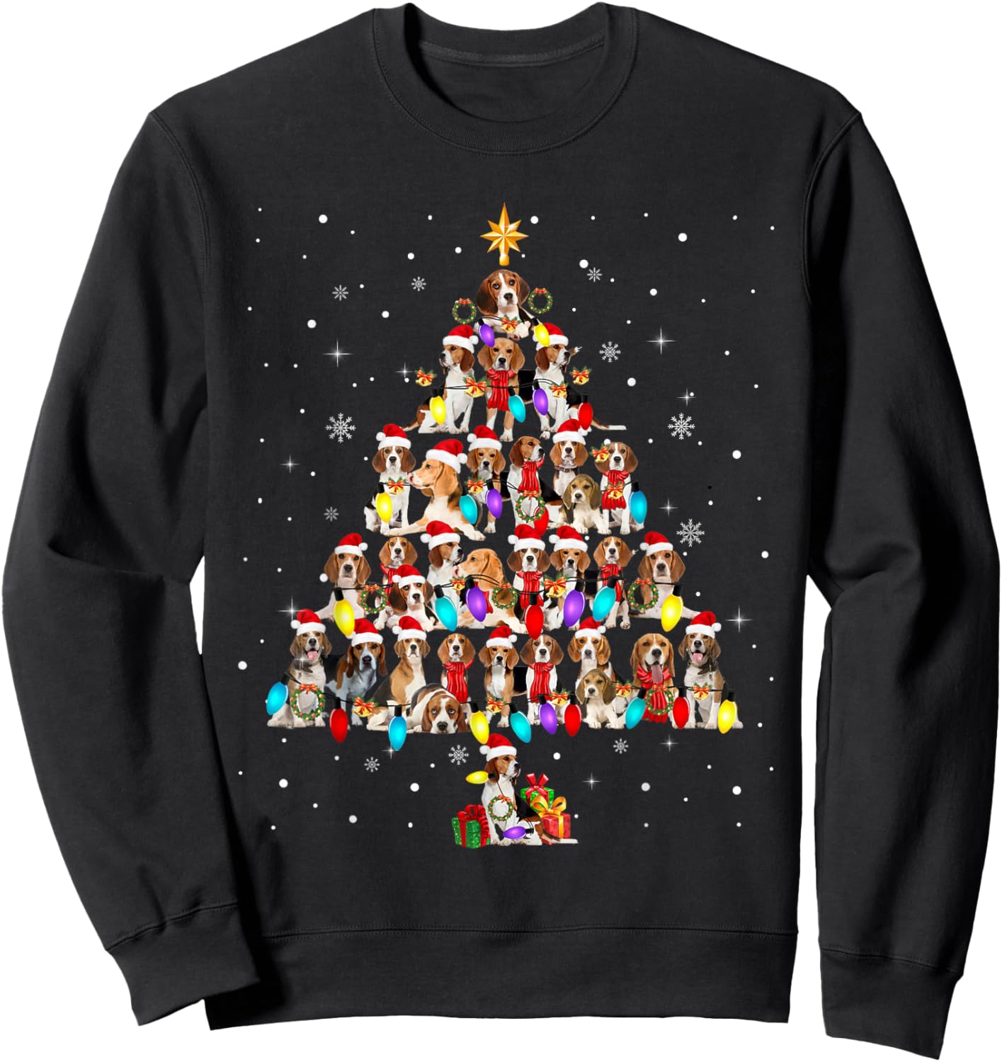 Beagles Christmas Tree X-mas Lights Santa ELF Beagle Lover Sweatshirt - Sweatshirt | Black