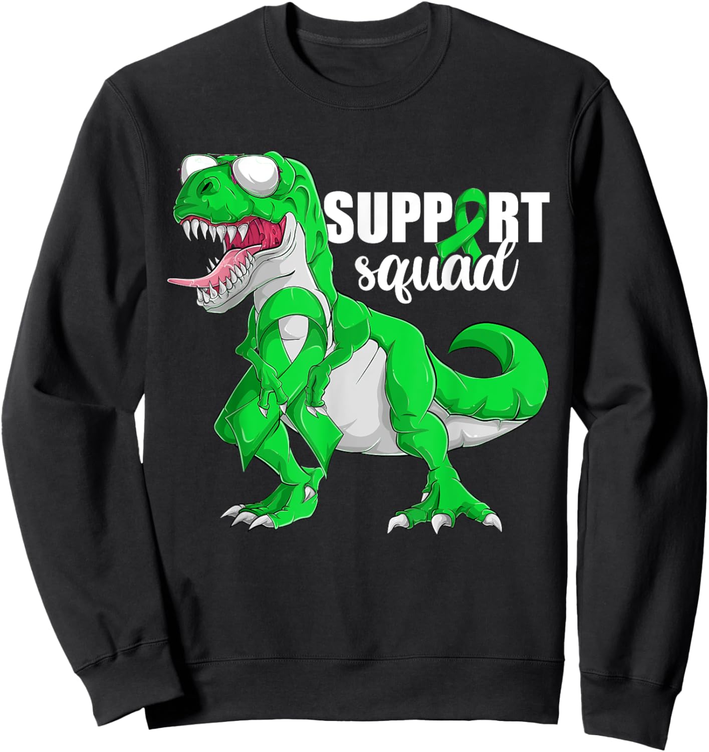 Trex Lymphoma Cancer Shirt, Boy Support Squad Green Dinosaur Sweatshirt - Sweatshirt | Black