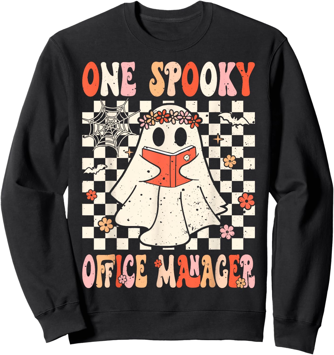 Groovy Boo School Office Manager Crew Ghost Women Halloween Sweatshirt - Sweatshirt | Black