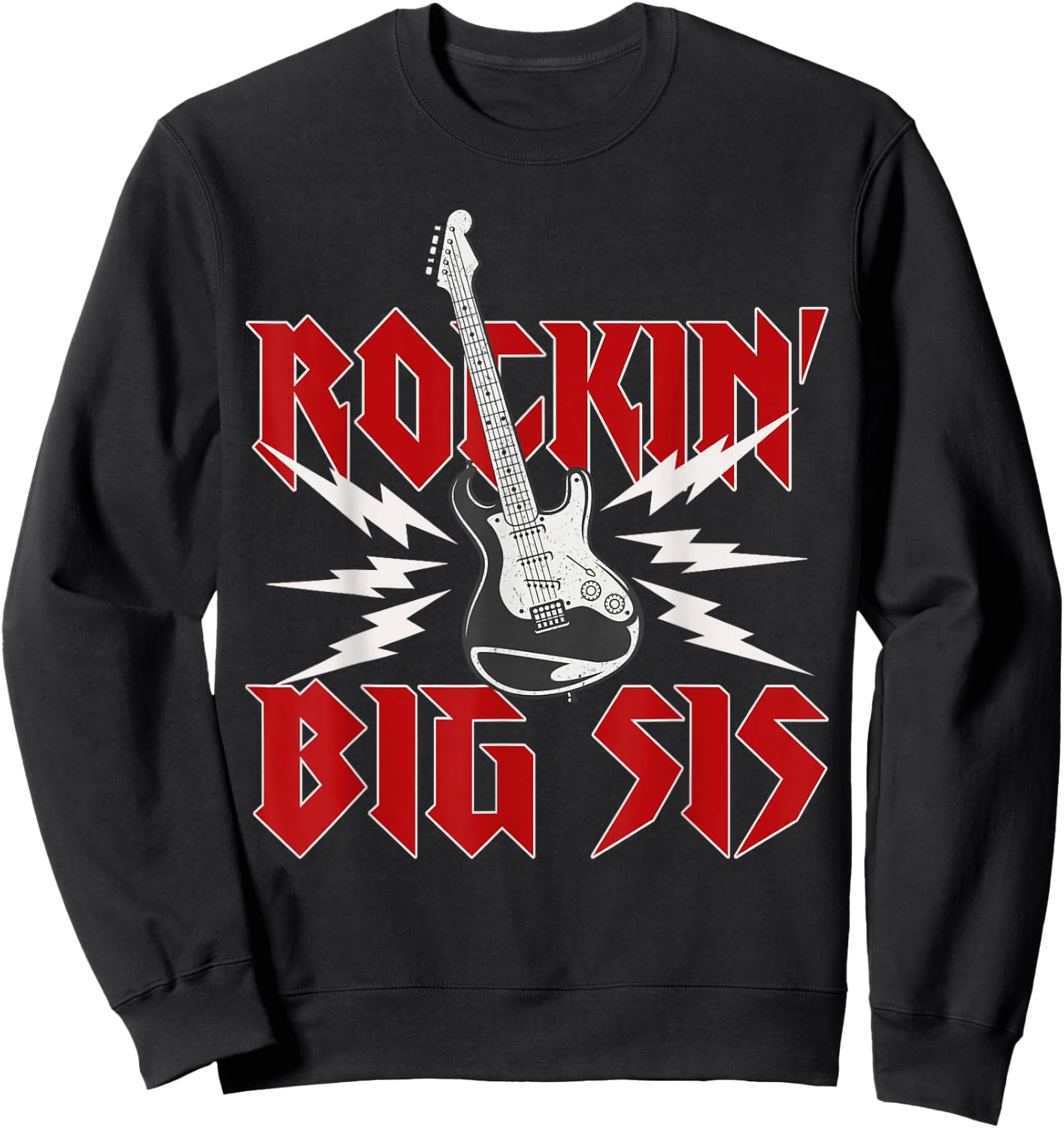 Big Sister Rockin One Birthday Family Matching Rock Guitar Sweatshirt - Sweatshirt | Black