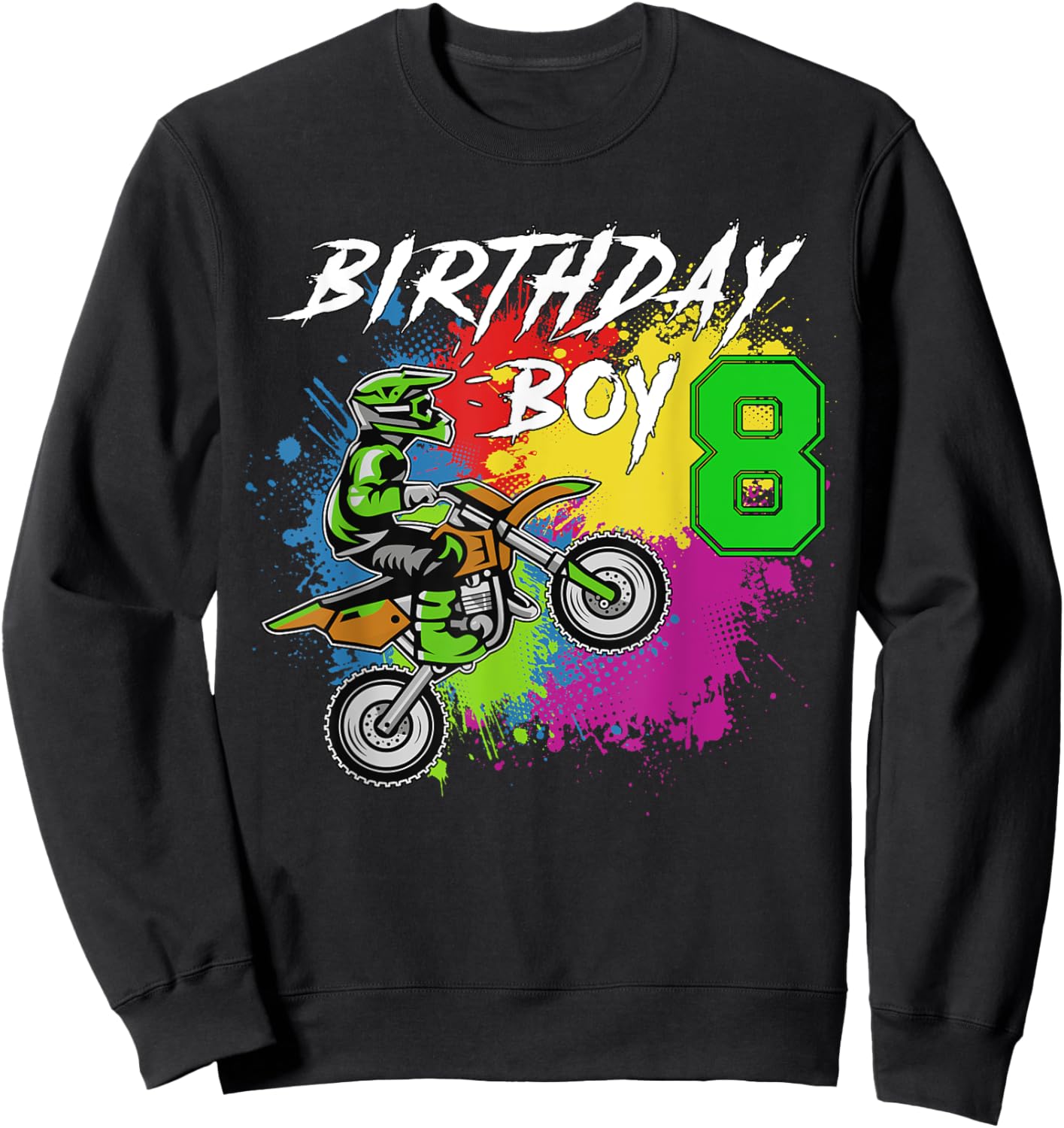 Motocross MX 8th Gift | 8 Year Old Dirt Bike Birthday Party Sweatshirt - Sweatshirt | Black