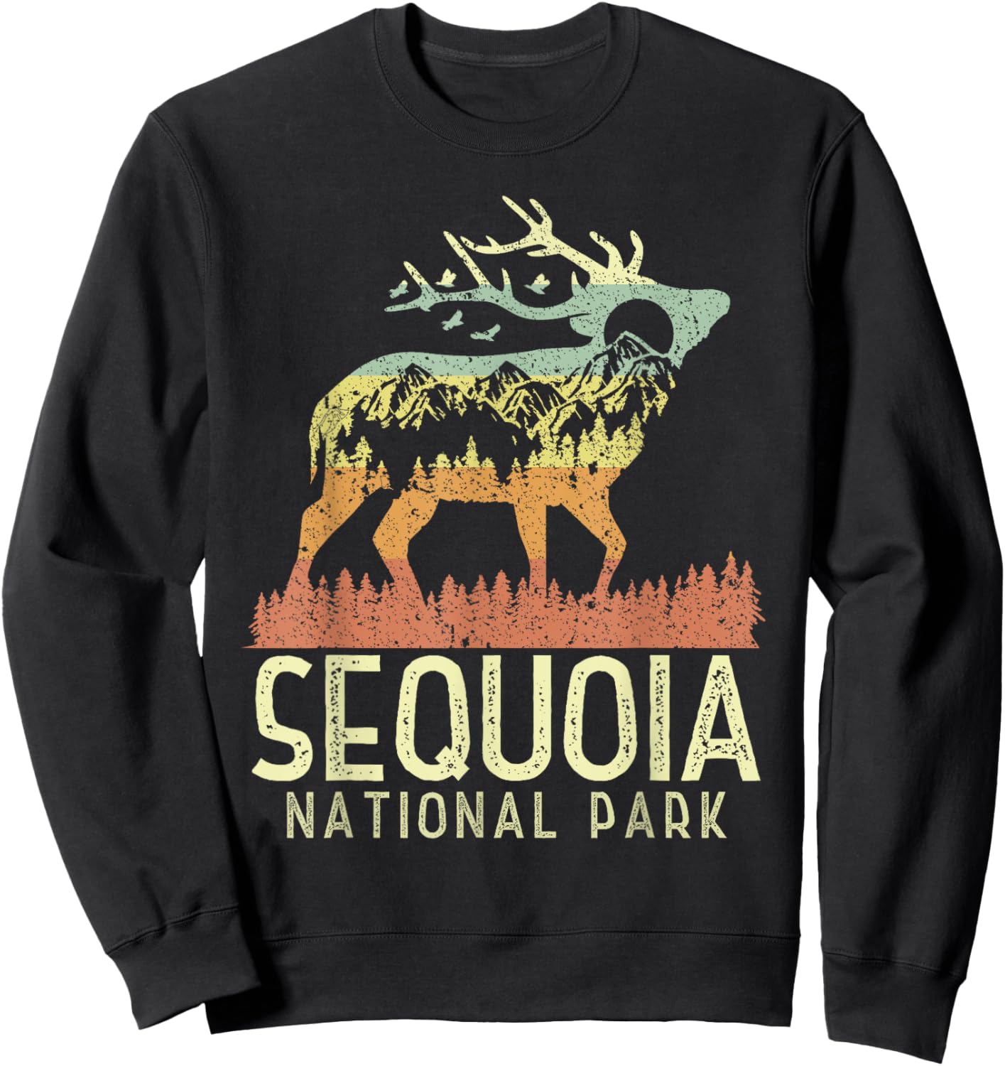 Sequoia National Park Retro Mountain Vintage Elk Gift Sweatshirt - Sweatshirt | Black