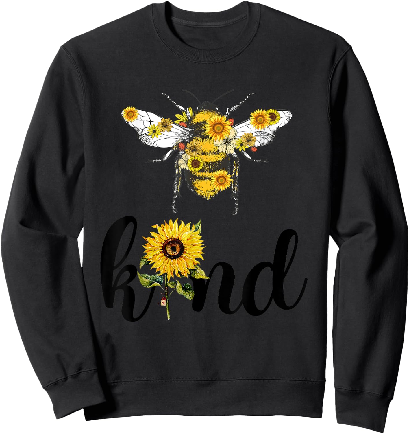 Be Kind Peace Love Cute Retro Vintage Teacher Bee Sunflower Women Girls Kids Sweatshirt - Sweatshirt | Black