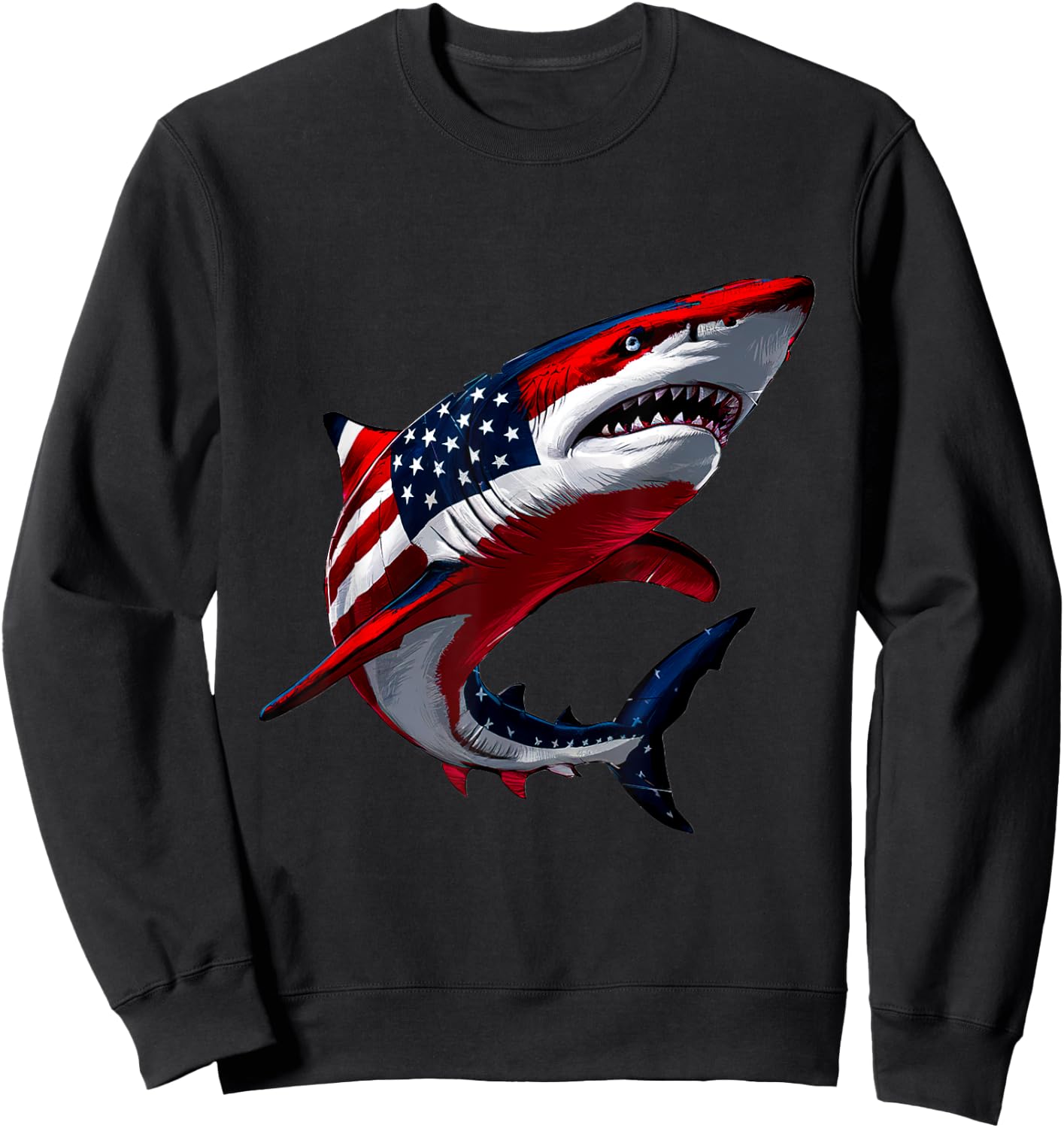 Shark USA Flag Patriotic 4th of July Men Boys Girls Kids Sweatshirt - Sweatshirt | Black