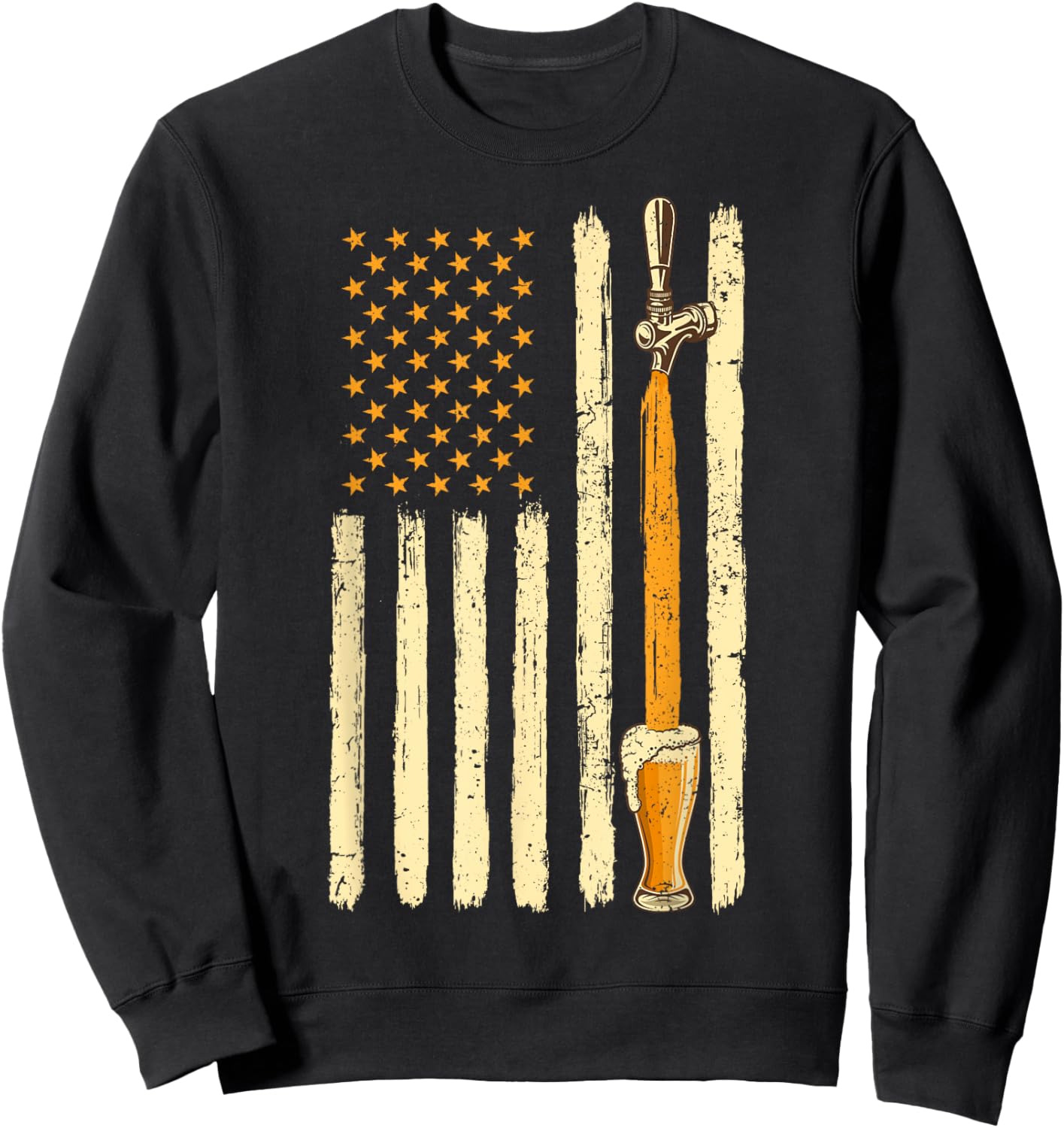 Craft Beer Tap Distressed American Flag Patriotic Alcohol Sweatshirt - Sweatshirt | Black